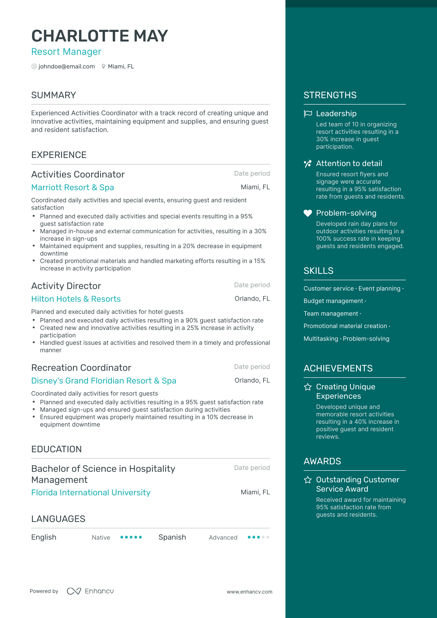 5 Resort Manager Resume Examples & Guide for 2024