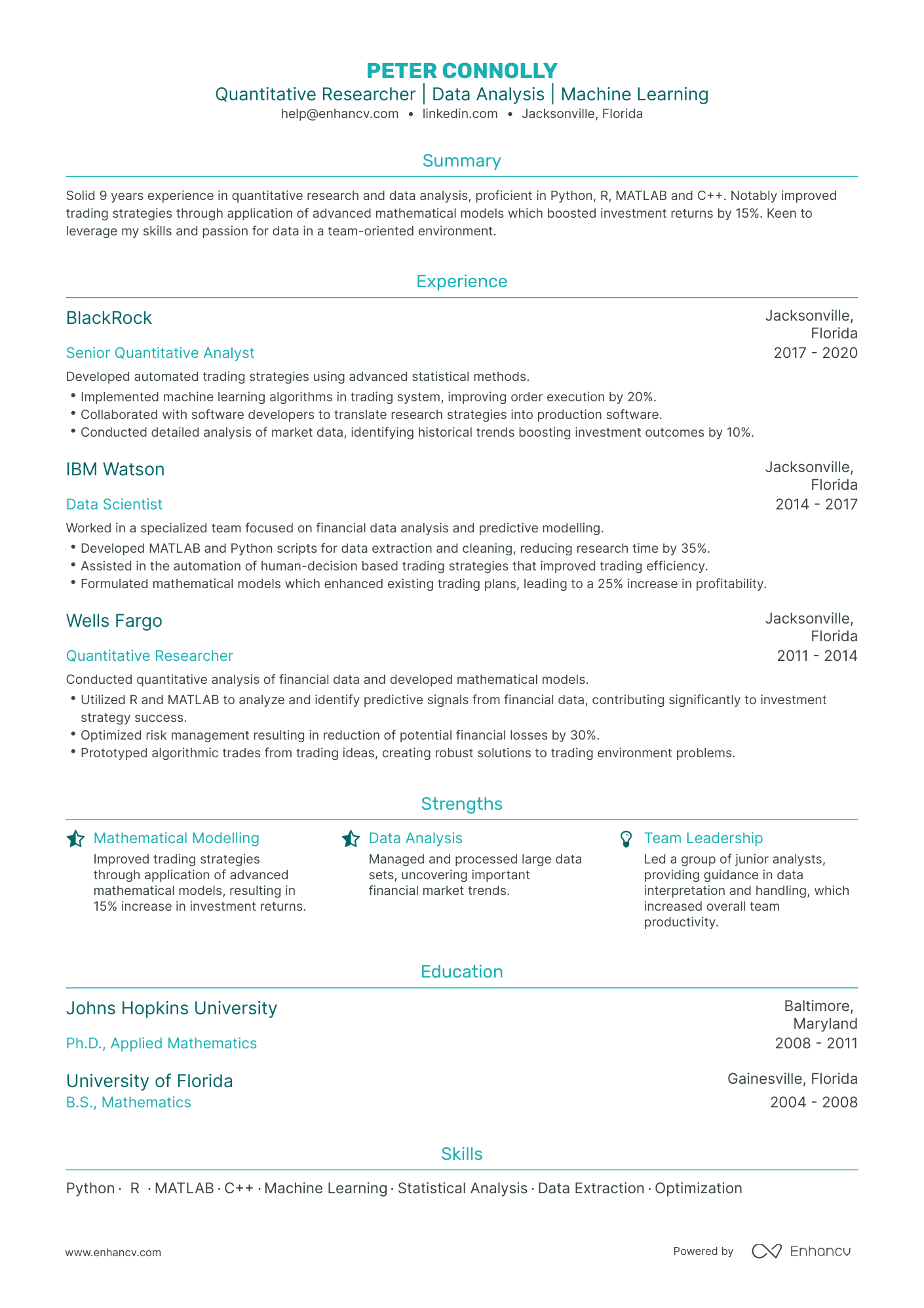 5 Quantitative Researcher Resume Examples & Guide for 2024