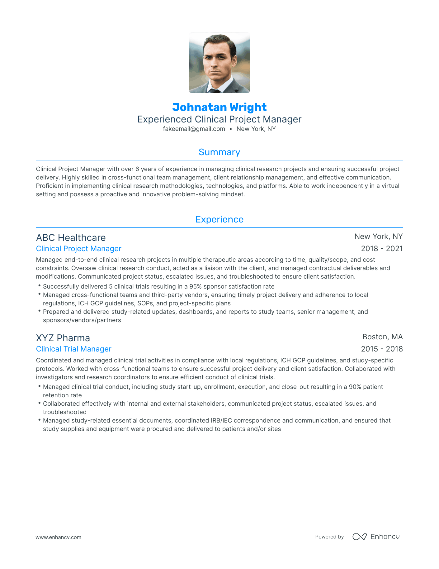 clinical trial project manager resume