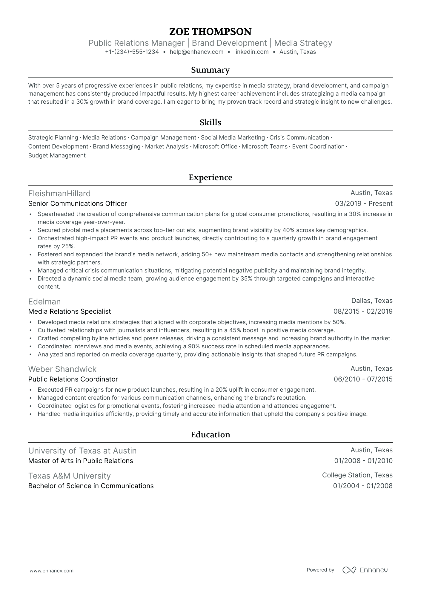 5 Public Relations Manager Resume Examples & Guide for 2024