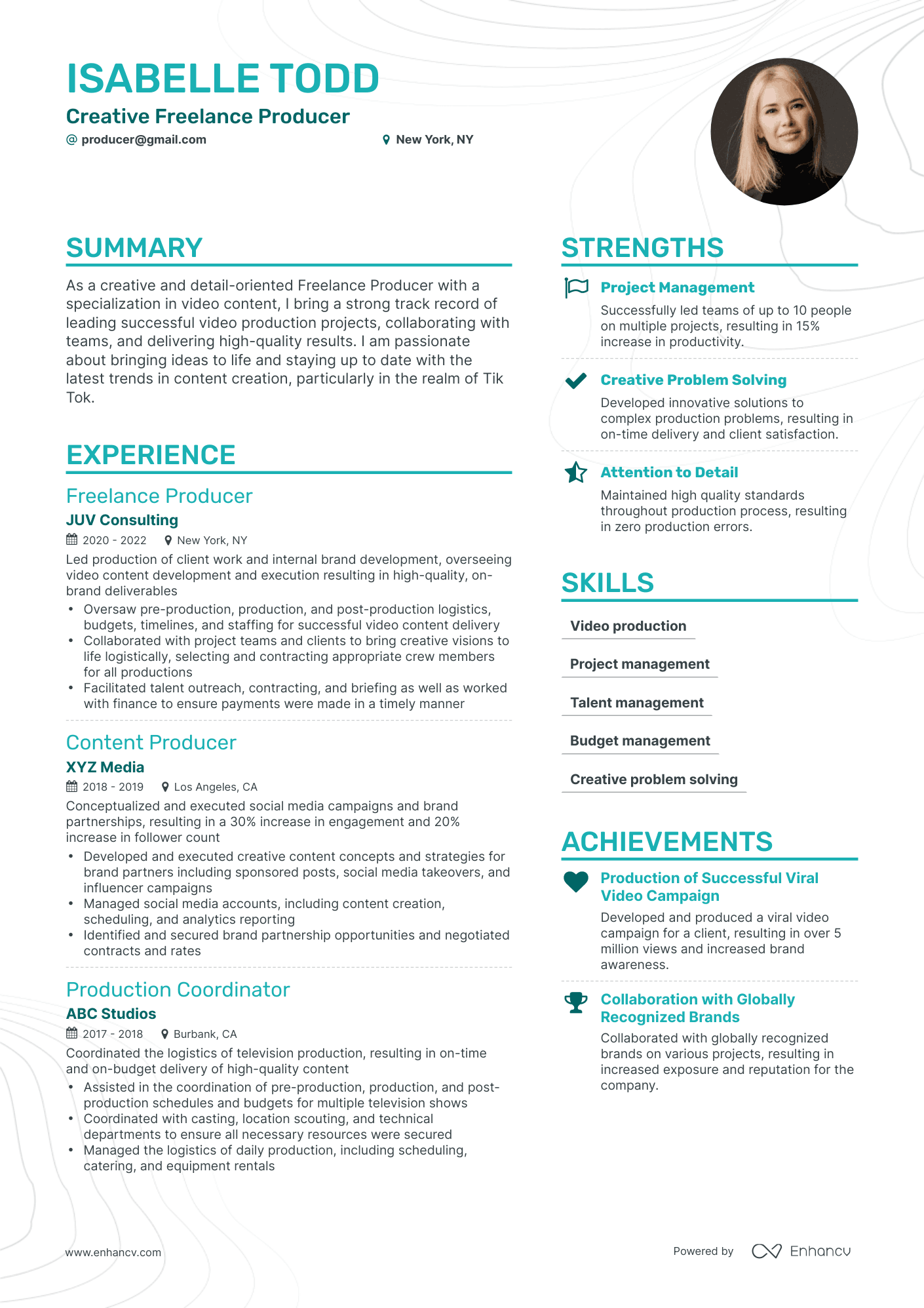 5 Freelance Producer Resume Examples & Guide for 2024