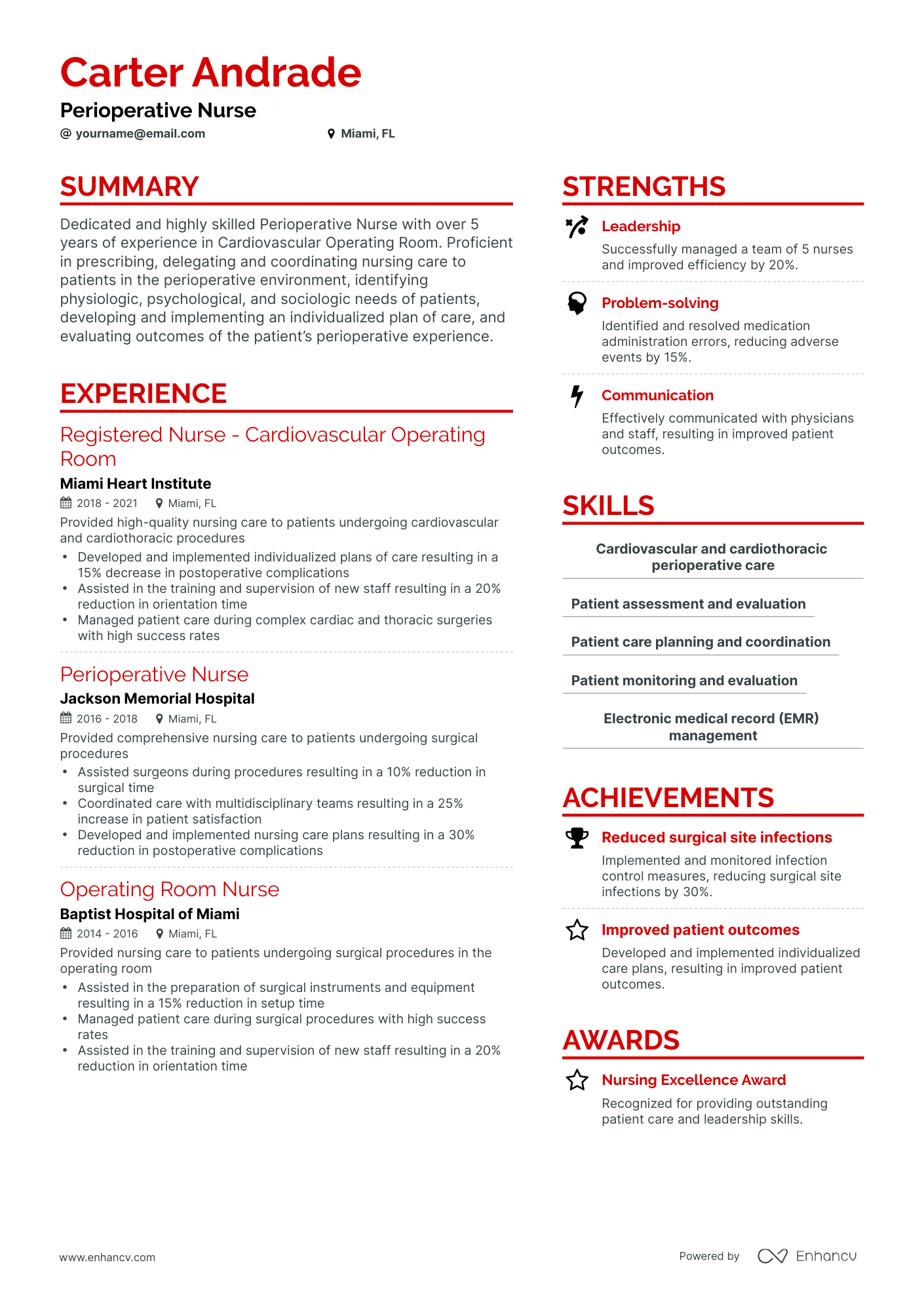 5 Perioperative Nurse Resume Examples & Guide for 2023