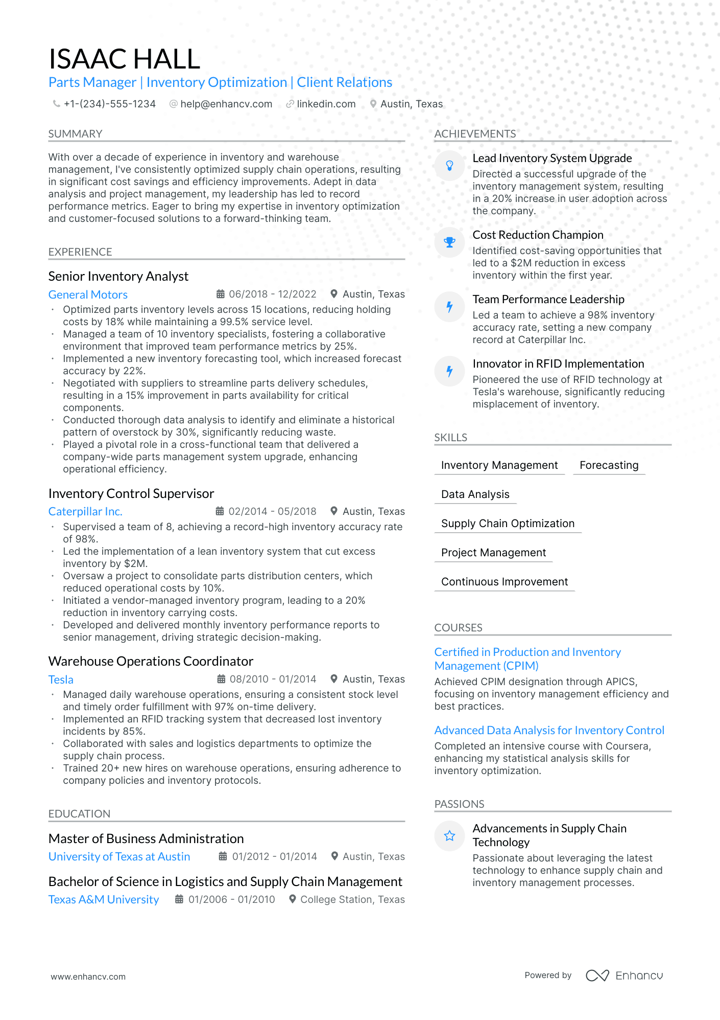 5 Parts Manager Resume Examples & Guide for 2024