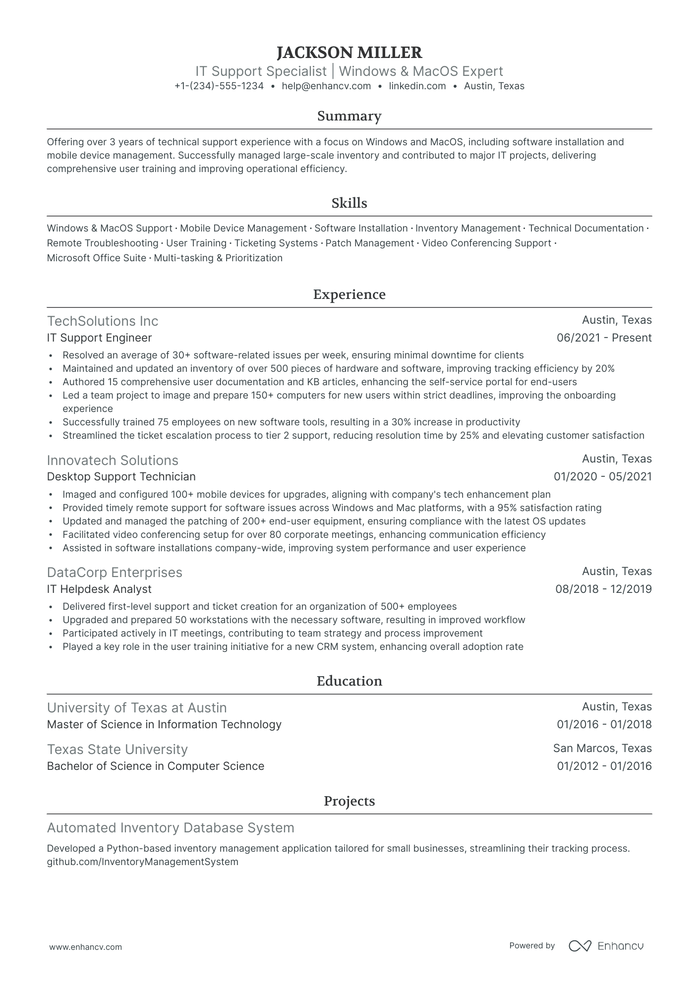 5 IT Technician Resume Examples & Guide for 2024