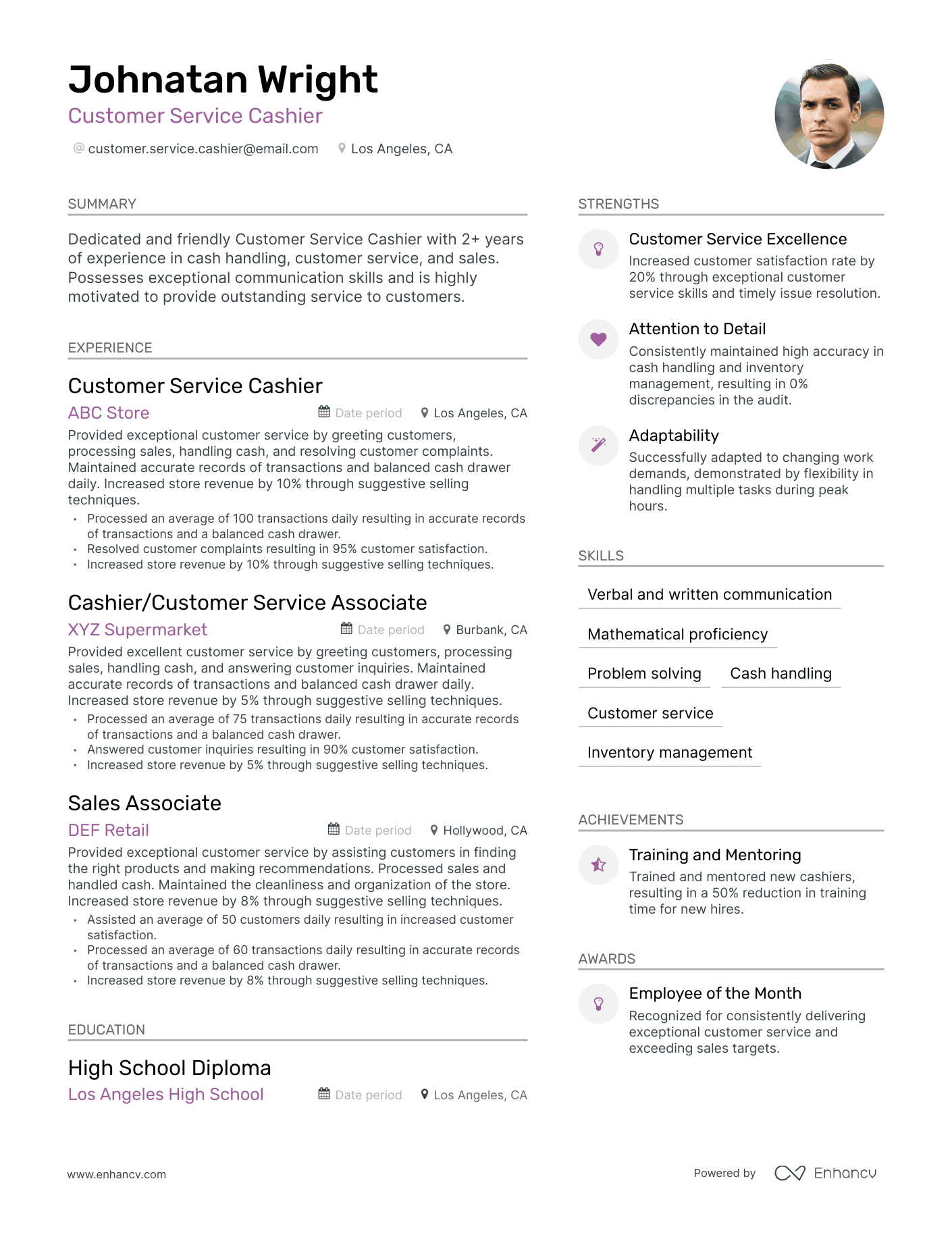 sample resume for cashier and customer service