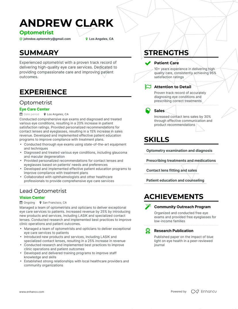 5 Optometry Resume Examples & Guide for 2023