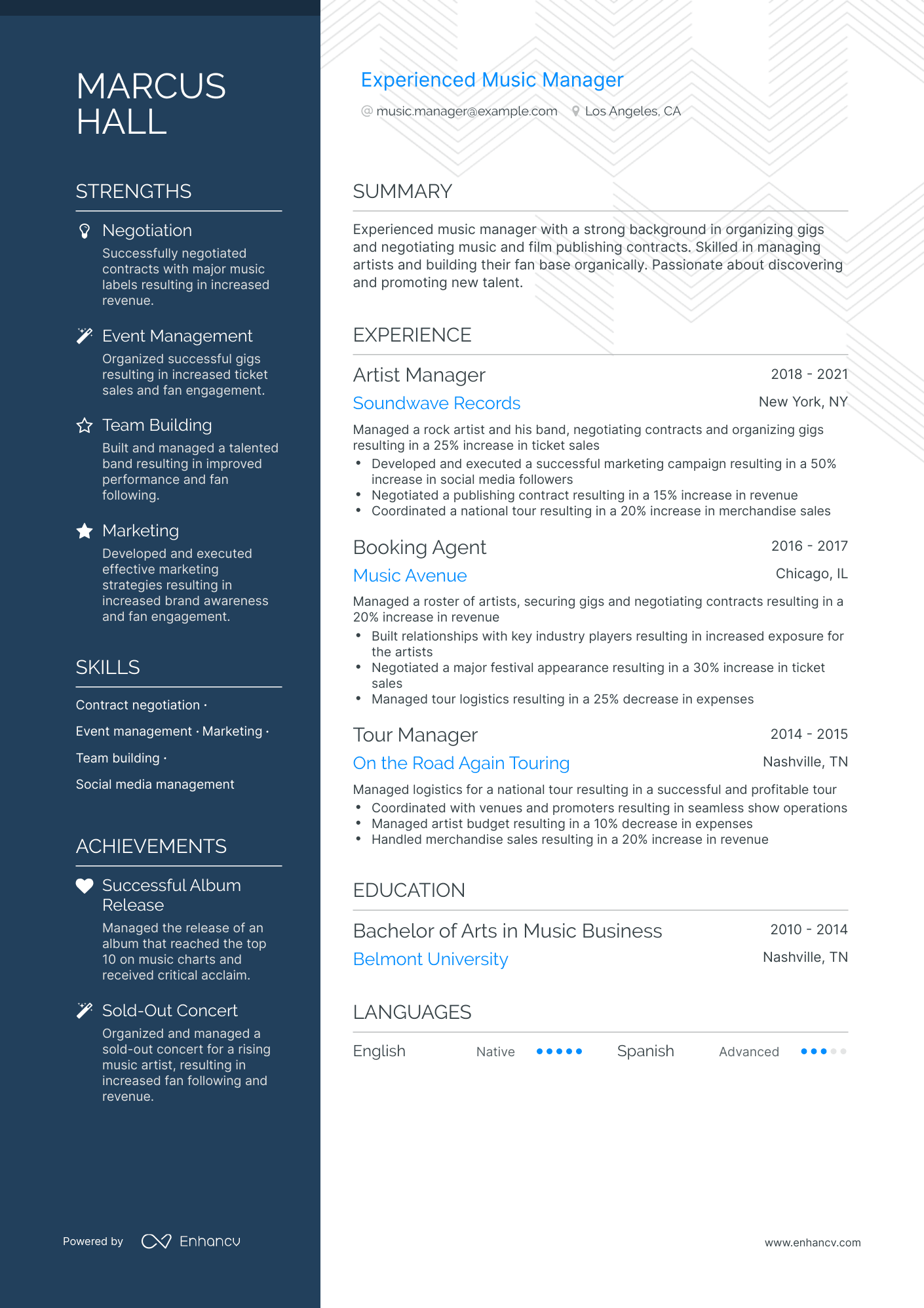 5 Artist Manager Resume Examples & Guide For 2023