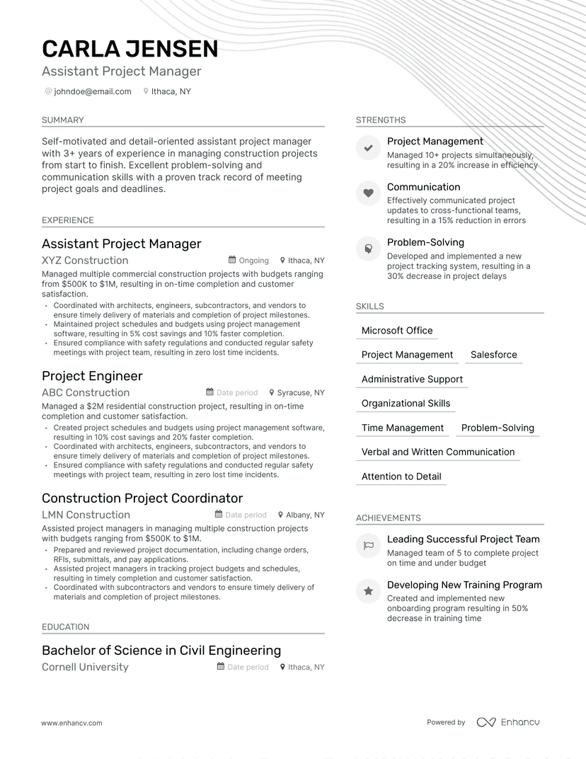assistant project manager resume examples
