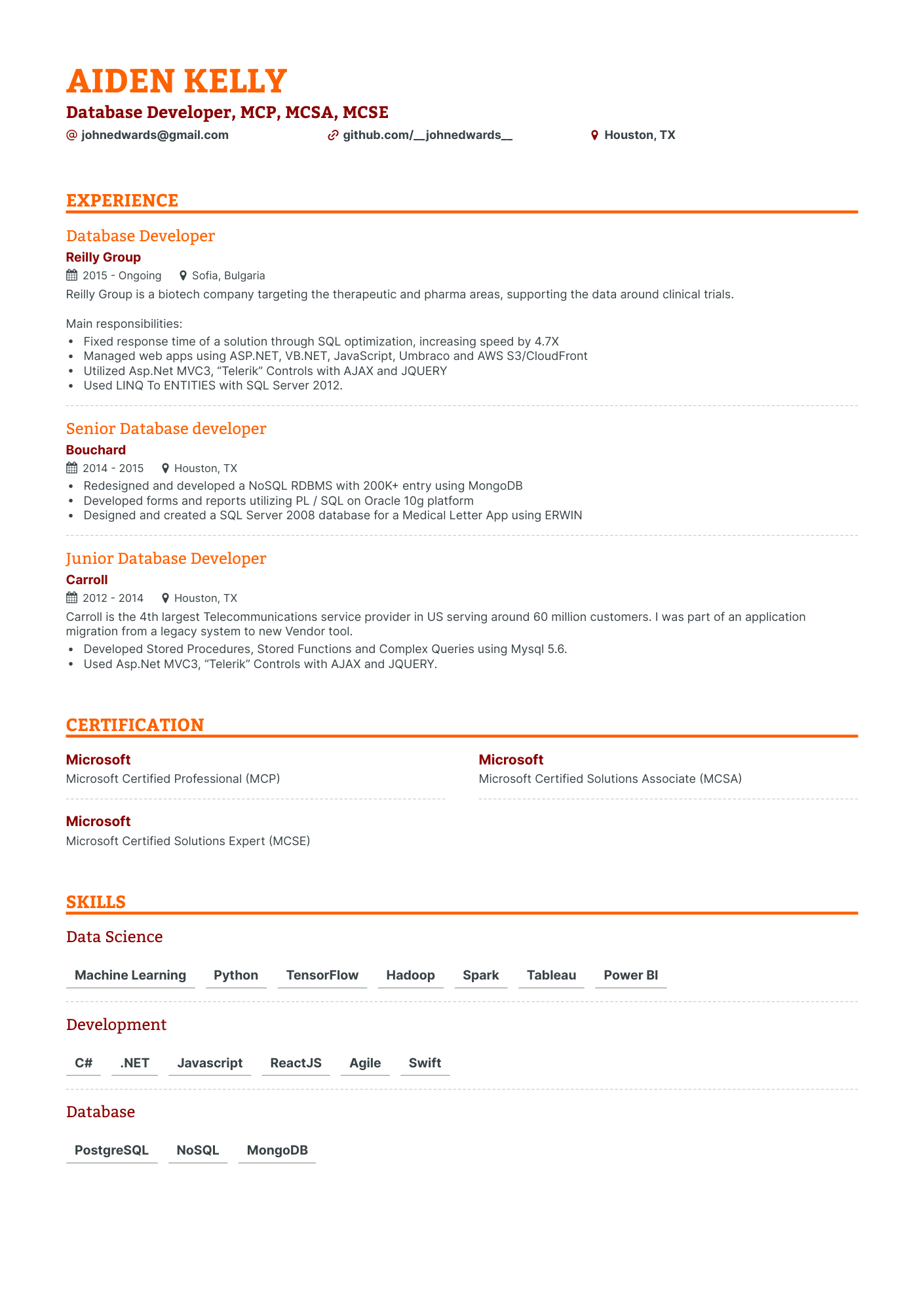 5 MongoDB Resume Examples & Guide for 2024