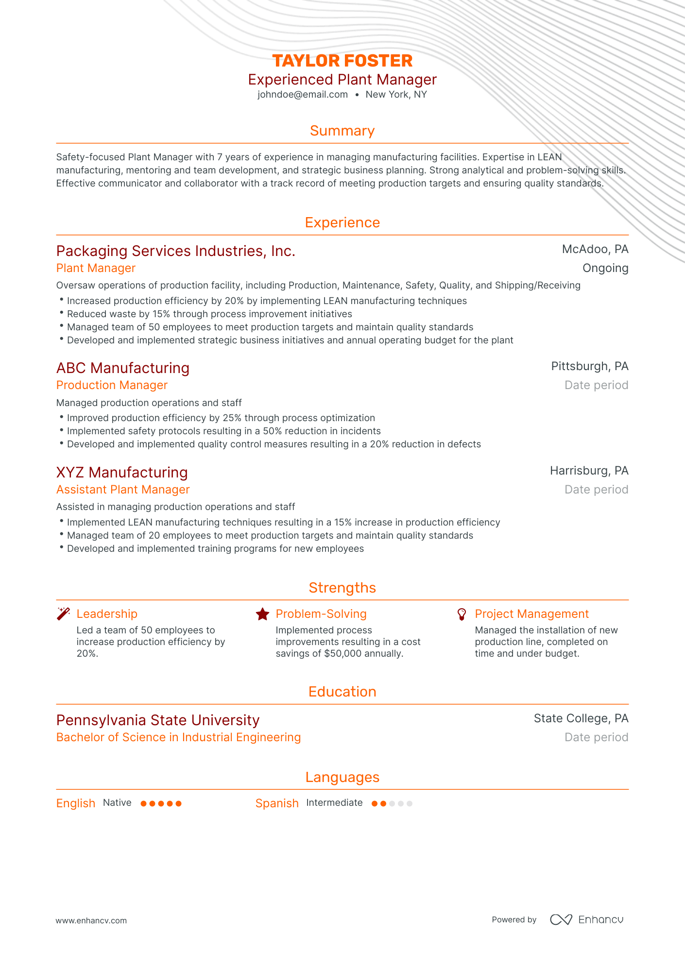 5 Plant Manager Resume Examples & Guide for 2024