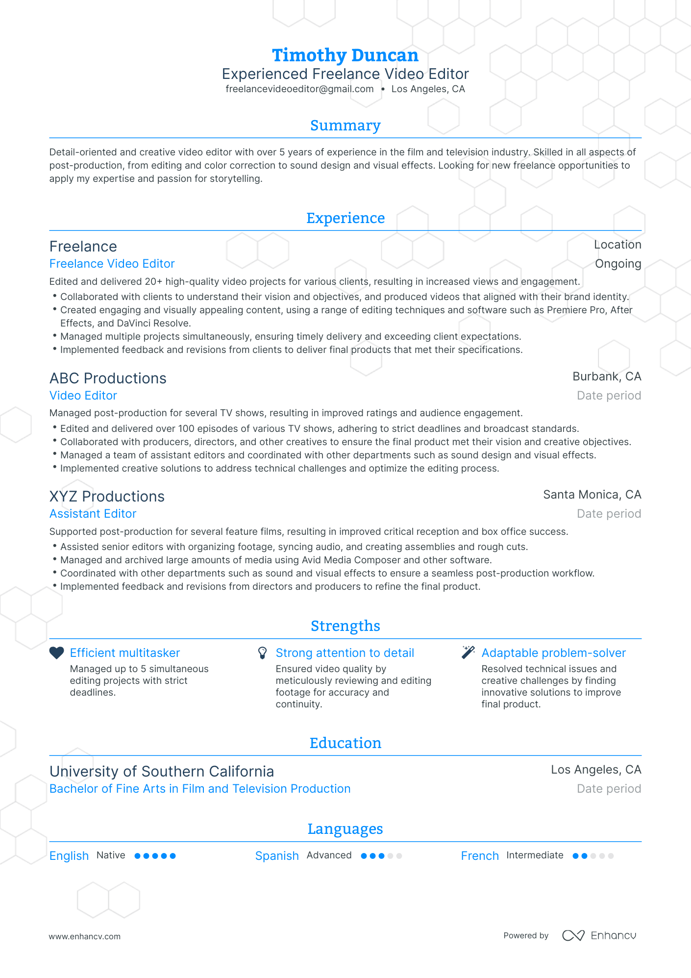 example resume for freelance editor