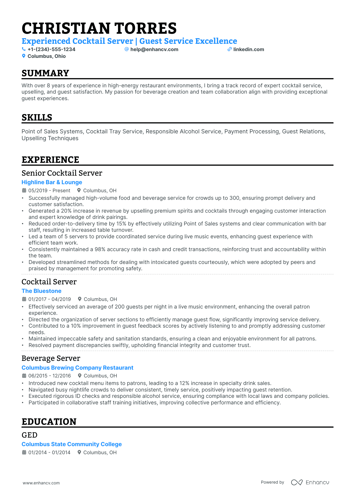 10 Cocktail Server Resume Examples - AHR0cHM6Ly9jZG4uZW5oYW5jdi5jb20vcHJlZGVmaW5lZC1leGFtcGxlcy9Gb0UzaVI1bWVPM0cxeDlQWW1Razh1T2FFeGpyRGhTNVhvU2VRSnliL2ltYWdlLnBuZw~~ 