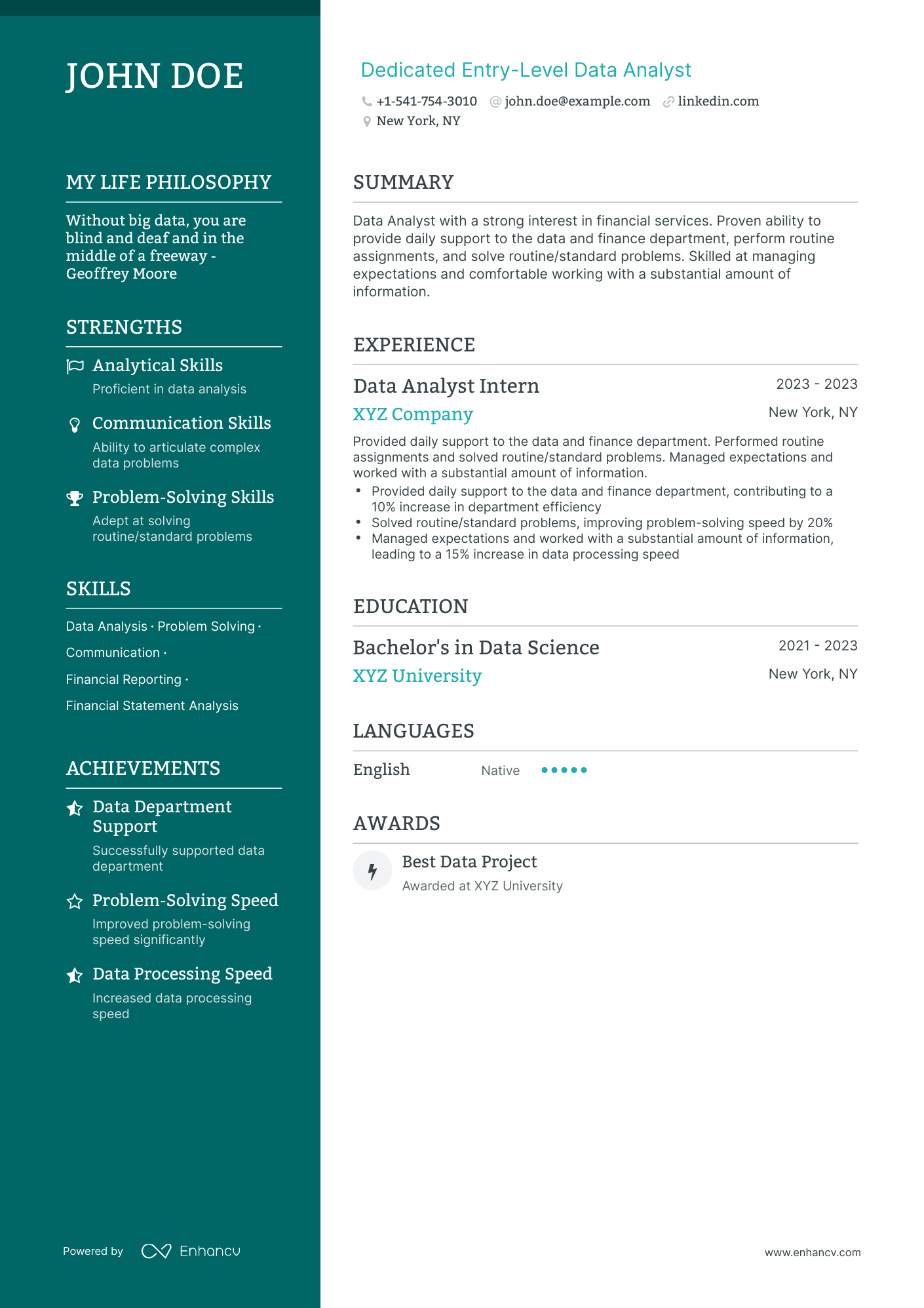 entry level data analyst resume sample