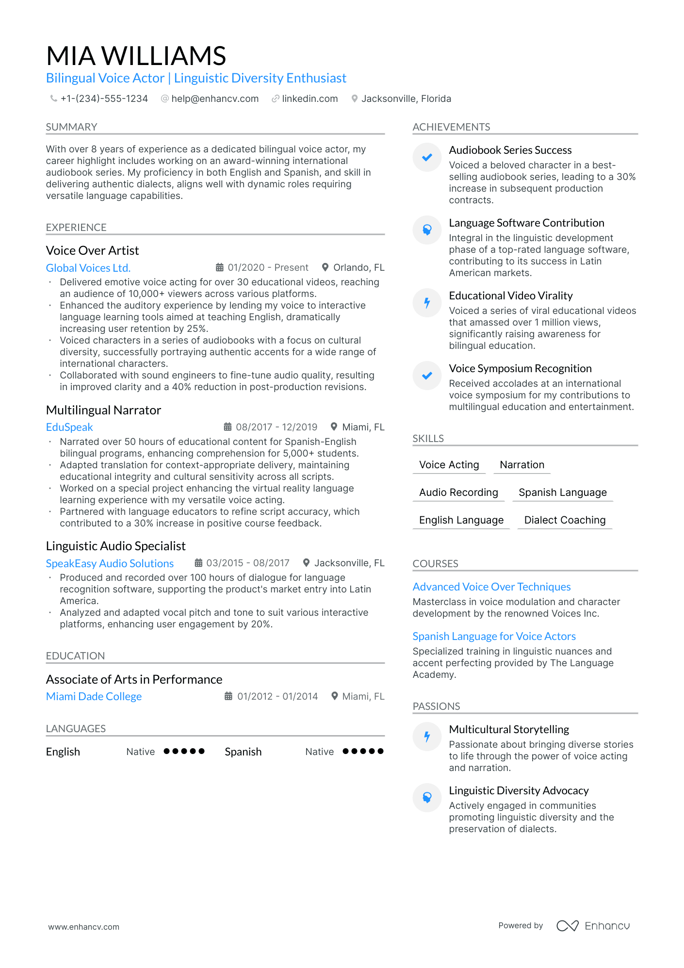 5 Voice Actor Resume Examples & Guide for 2024