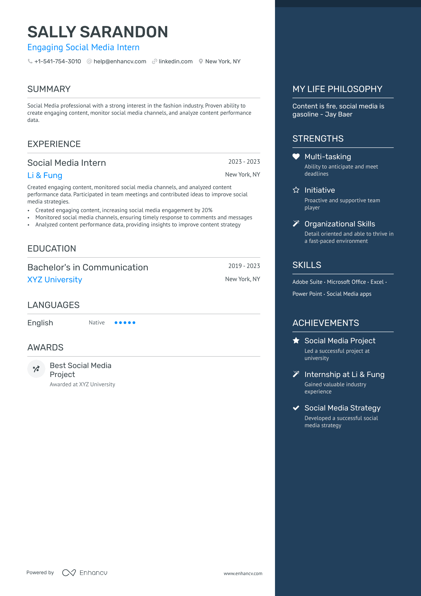 5 Social Media Intern Resume Examples & Guide for 2024