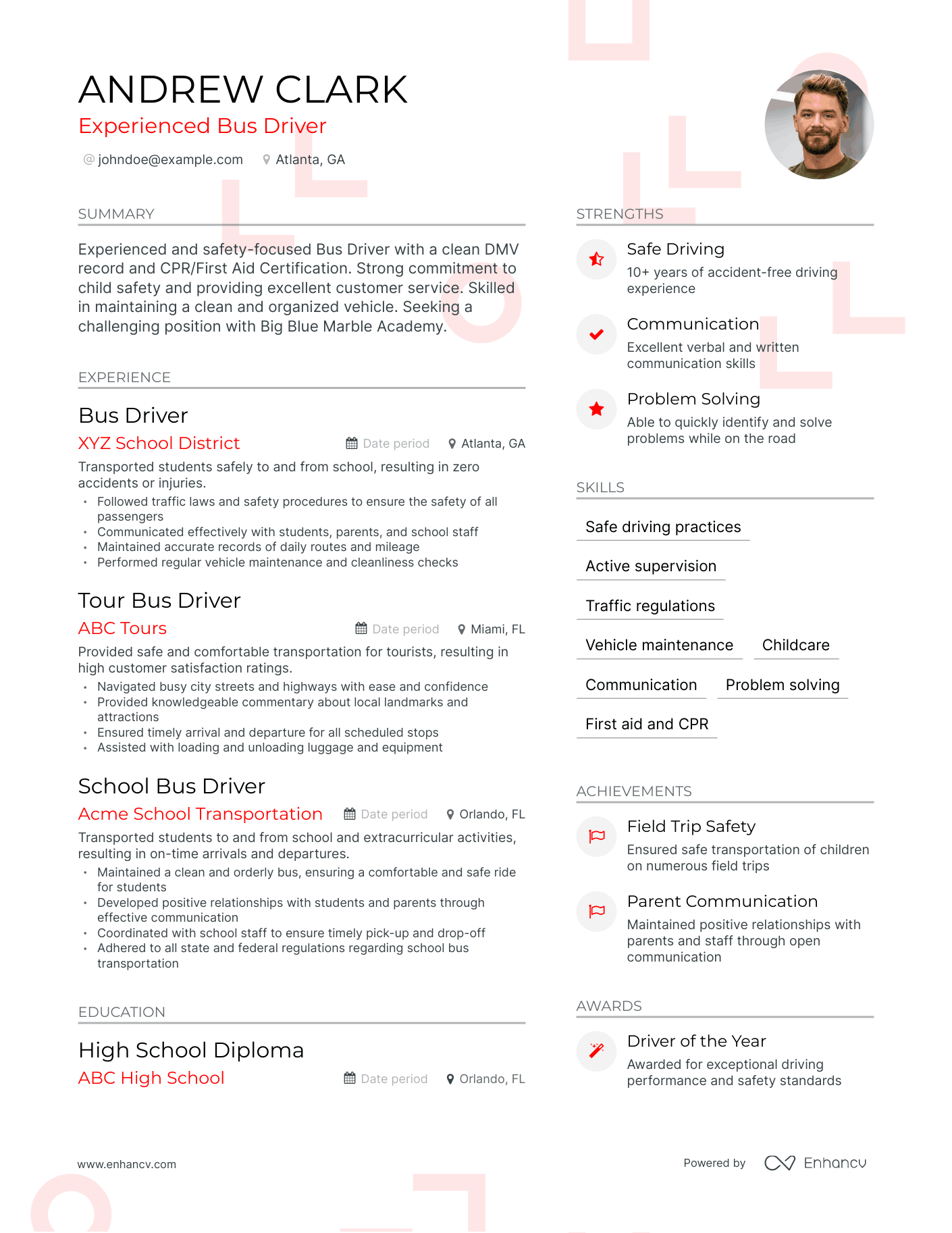 5 Bus Driver Resume Examples & Guide for 2024