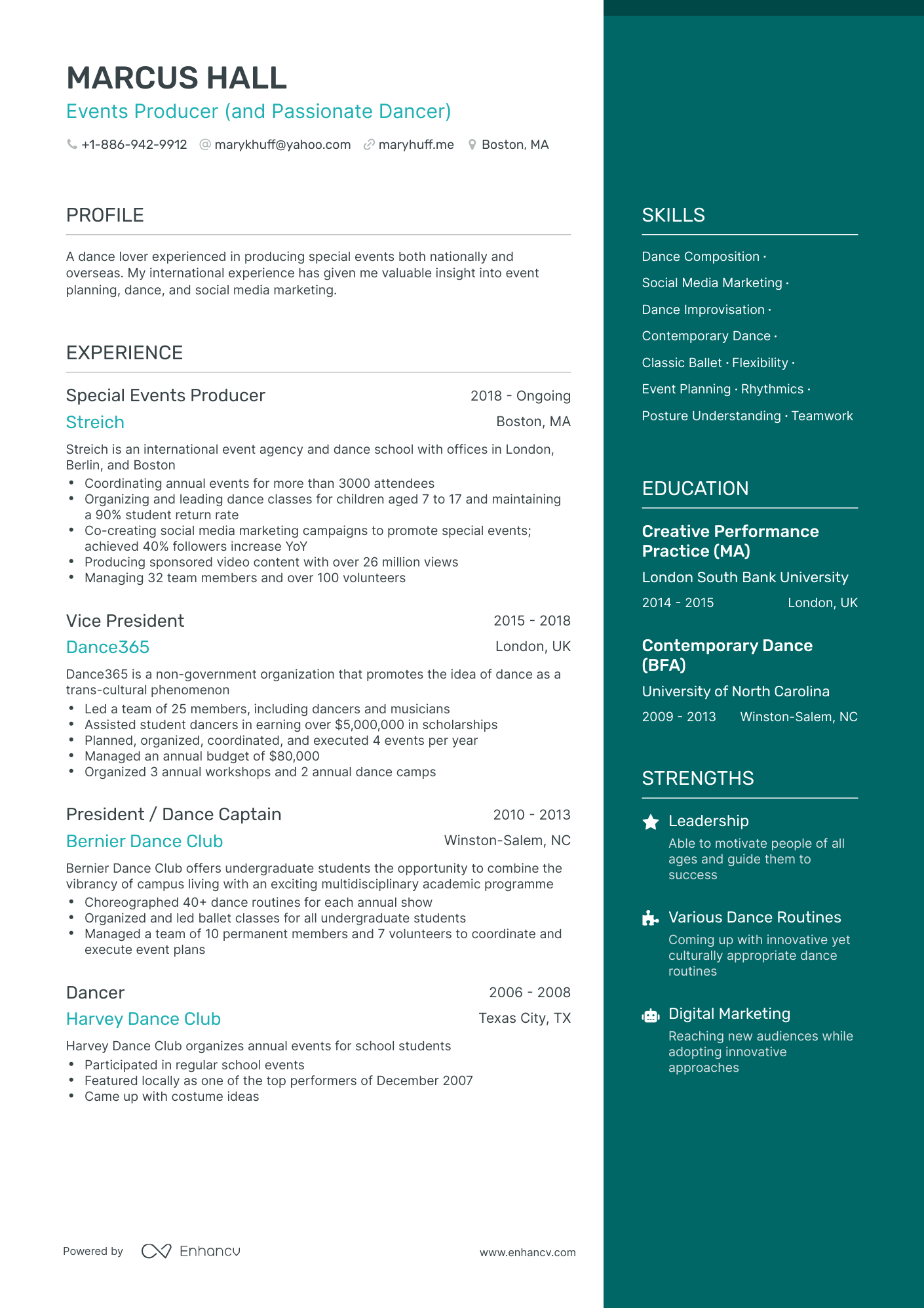 5 Dance Resume Examples & Guide for 2023