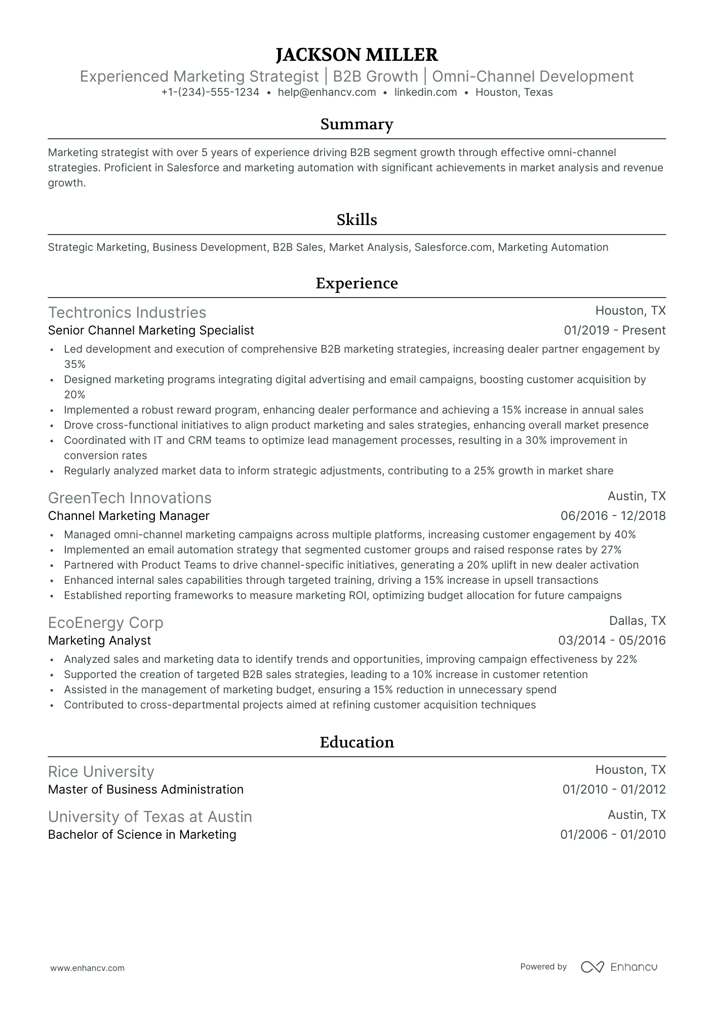10 Channel Marketing Manager Resume Examples & Guide for 2026