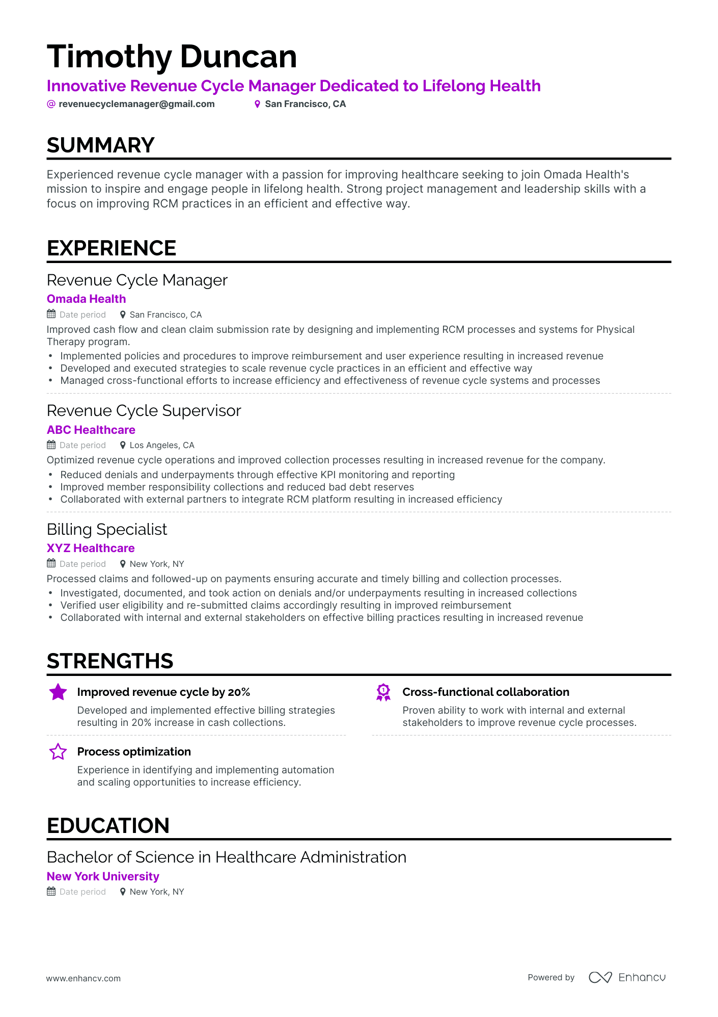 5 Revenue Cycle Manager Resume Examples & Guide For 2024