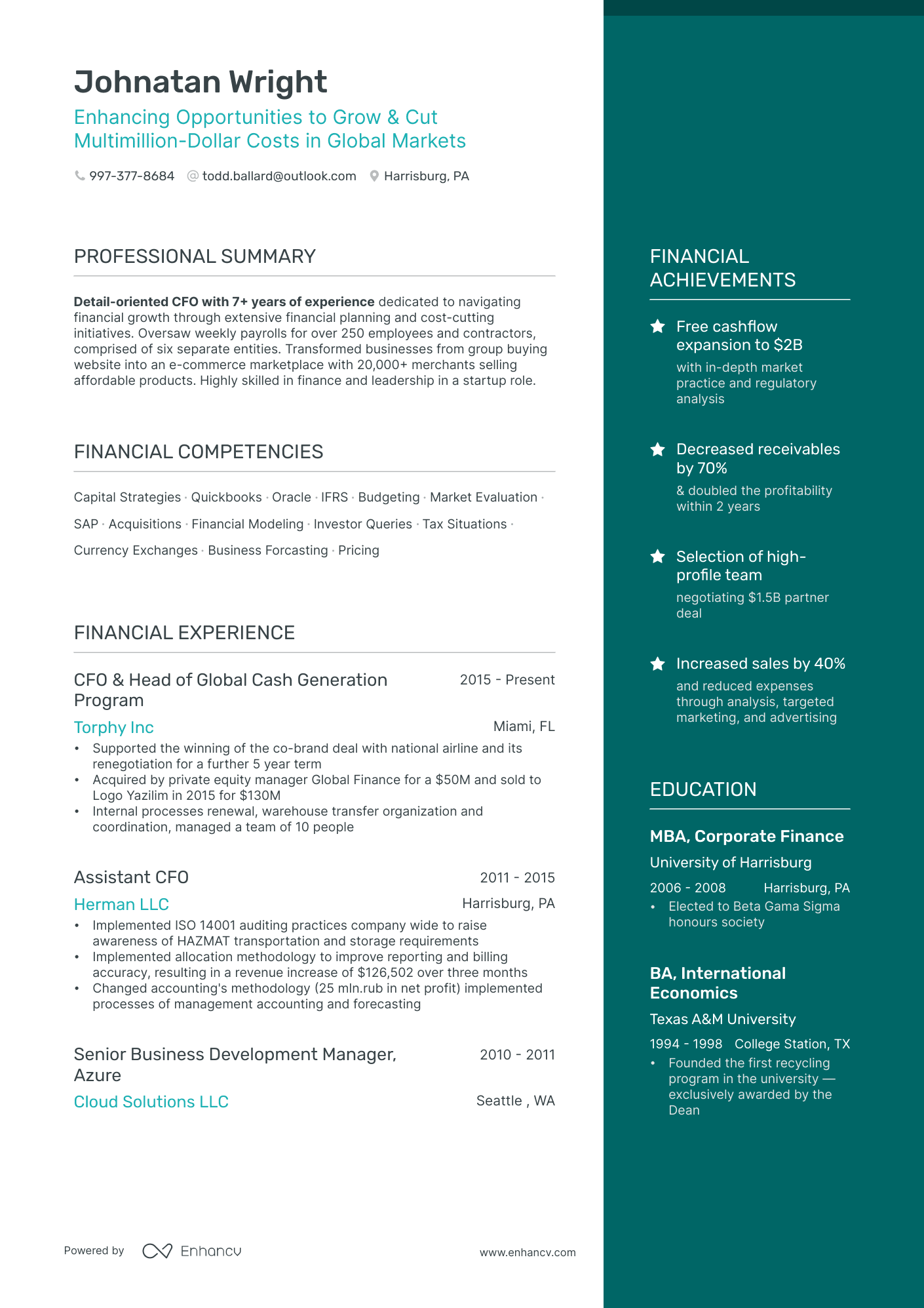 5 Chief Financial Officer Resume Examples & Guide for 2024