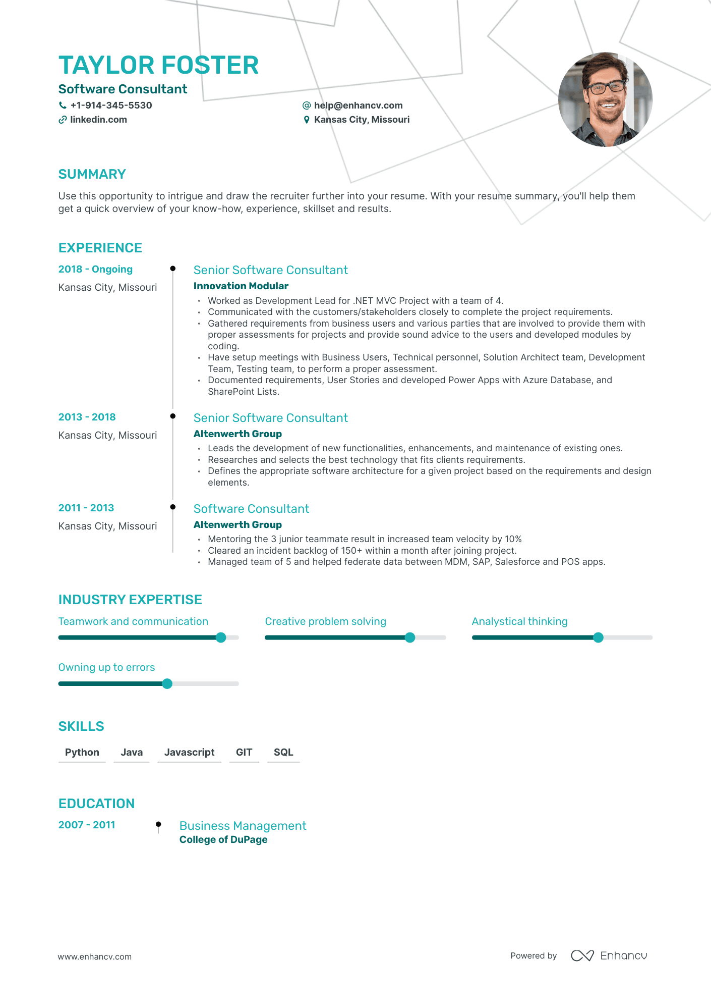 Software Consultant Resume Examples & Guide for 2023 (Layout, Skills ...