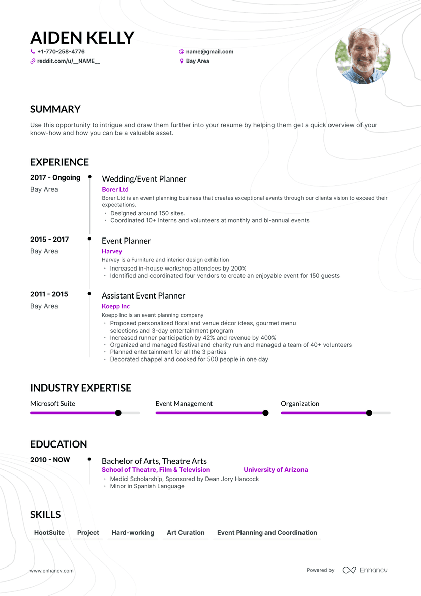 Event Planner Resume: Samples, Tips and Advice for 2023 (Layout, Skills ...