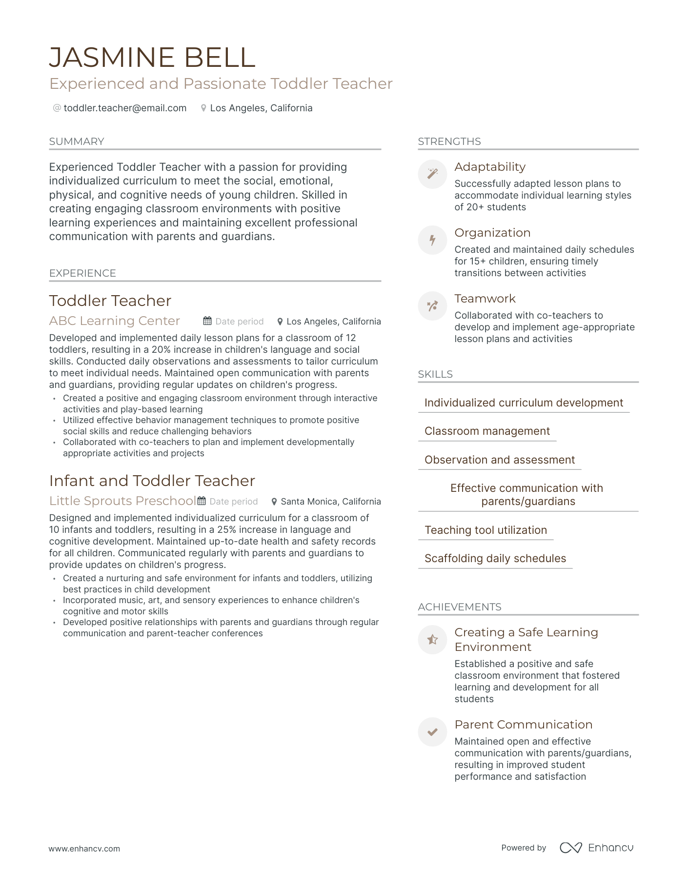 5 Toddler Teacher Resume Examples & Guide for 2023