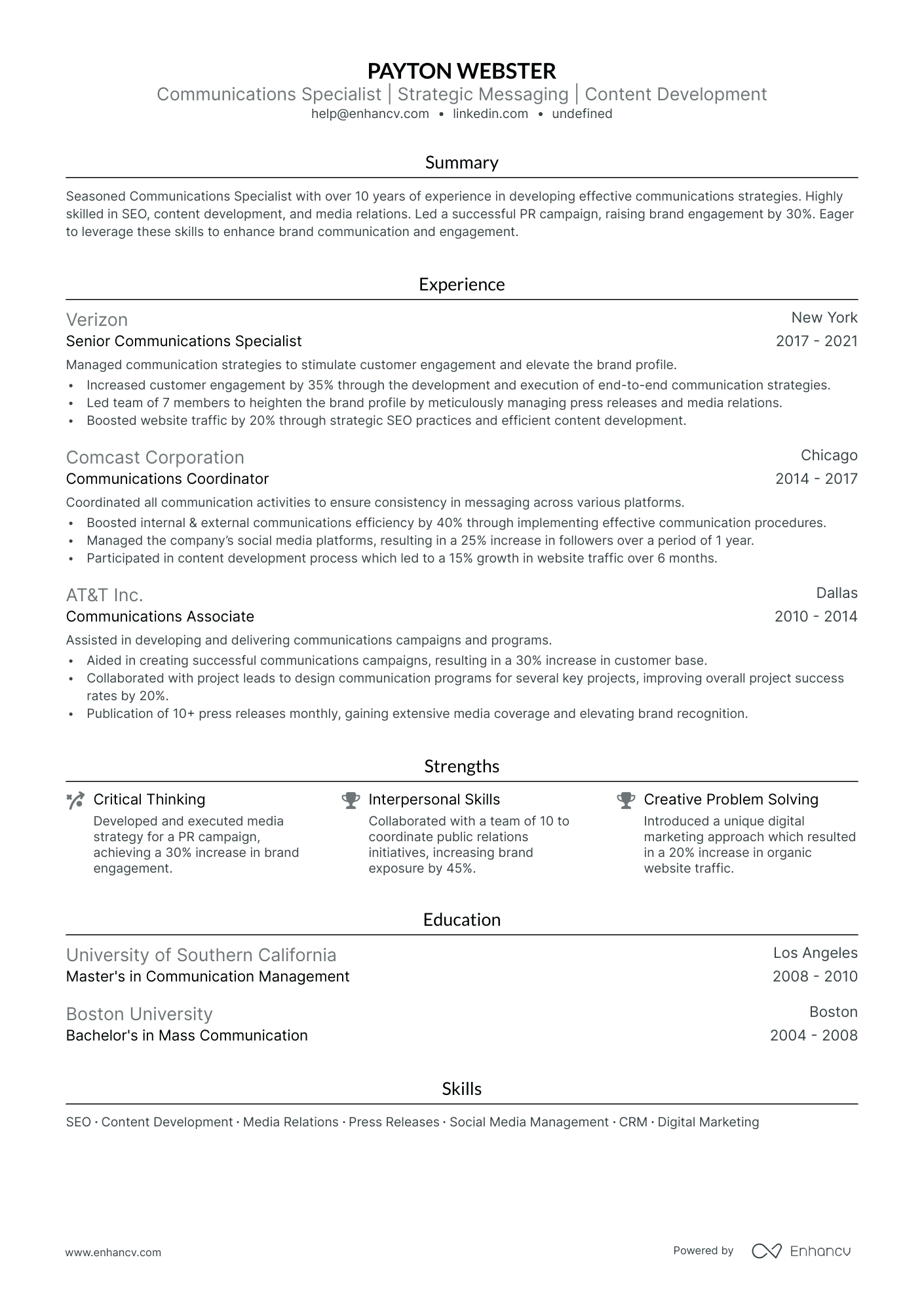 5 Communications Specialist Resume Examples & Guide for 2024