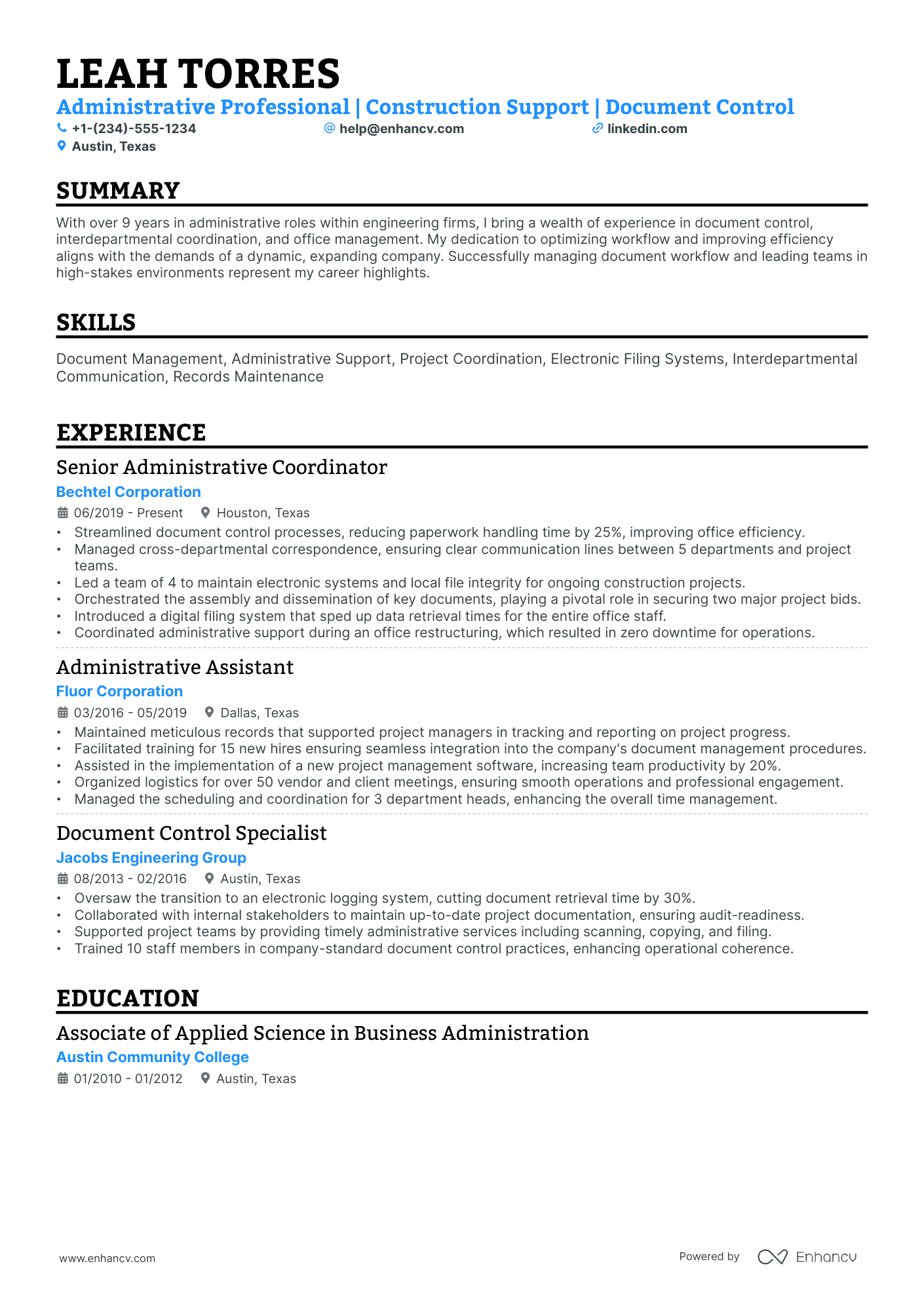 10 Construction Administrative Assistant Resume Examples & Guide for 2026