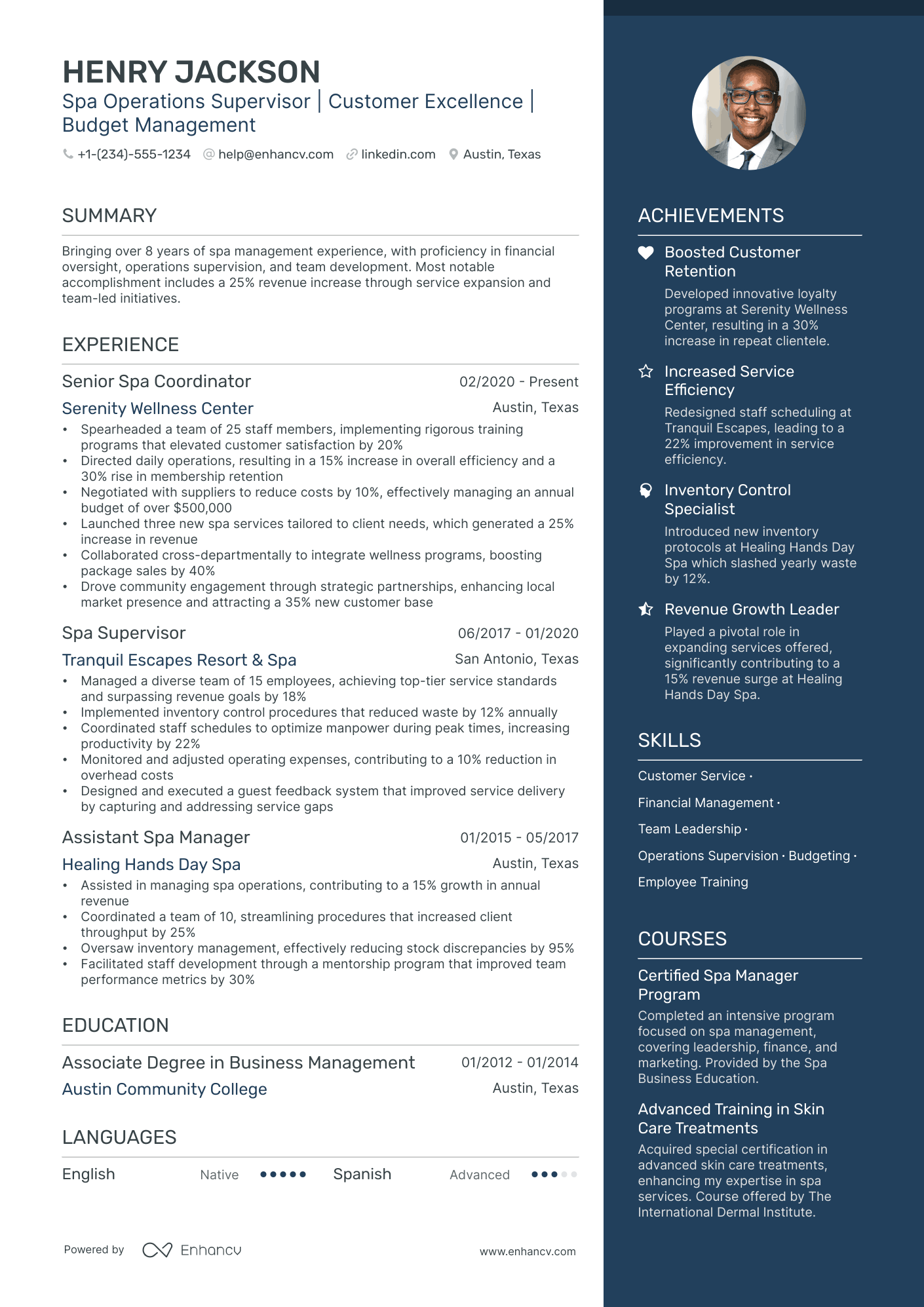 5 Assistant Spa Manager Resume Examples & Guide for 2024