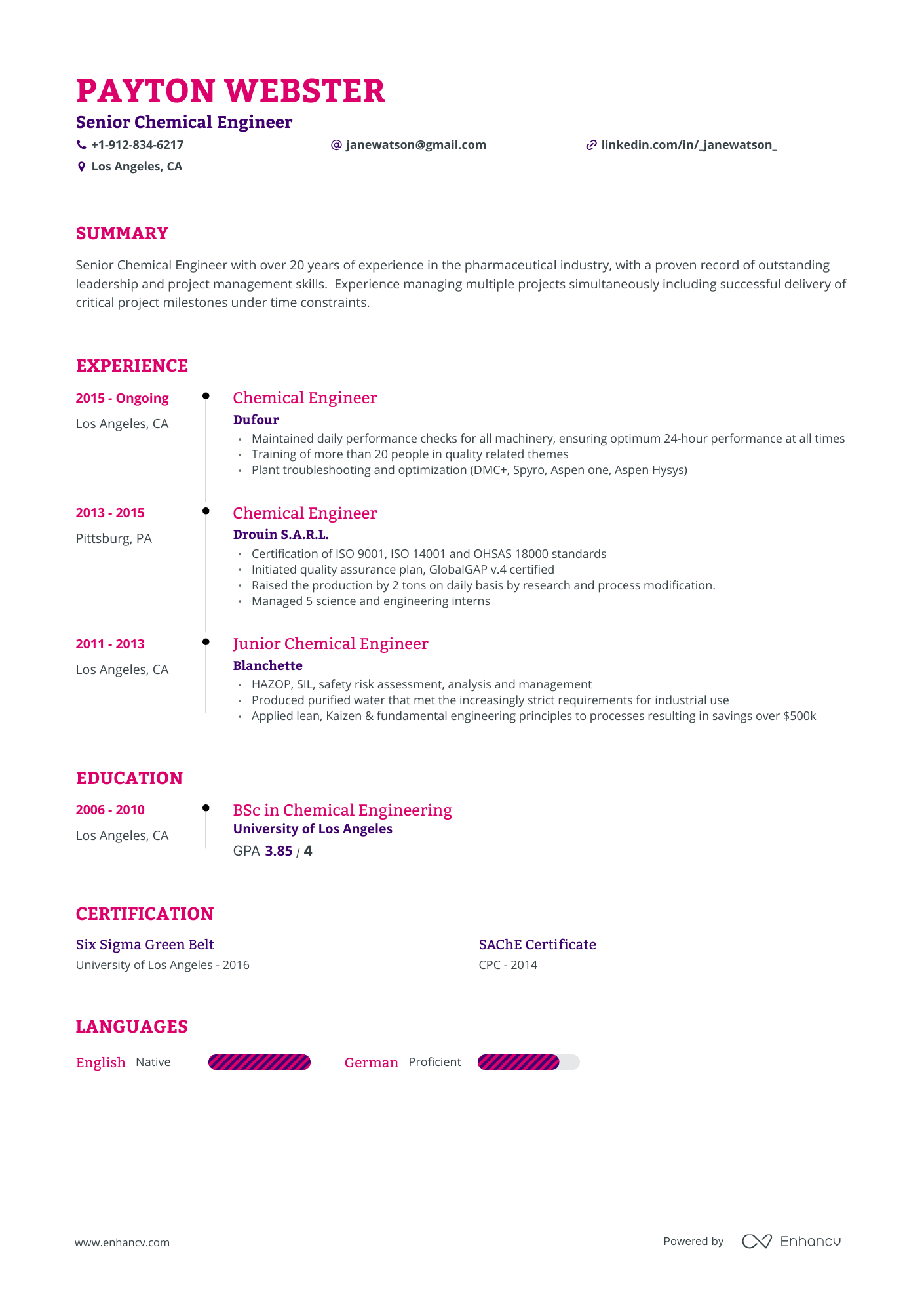 5 Chemical Engineer Resume Examples & Guide for 2023