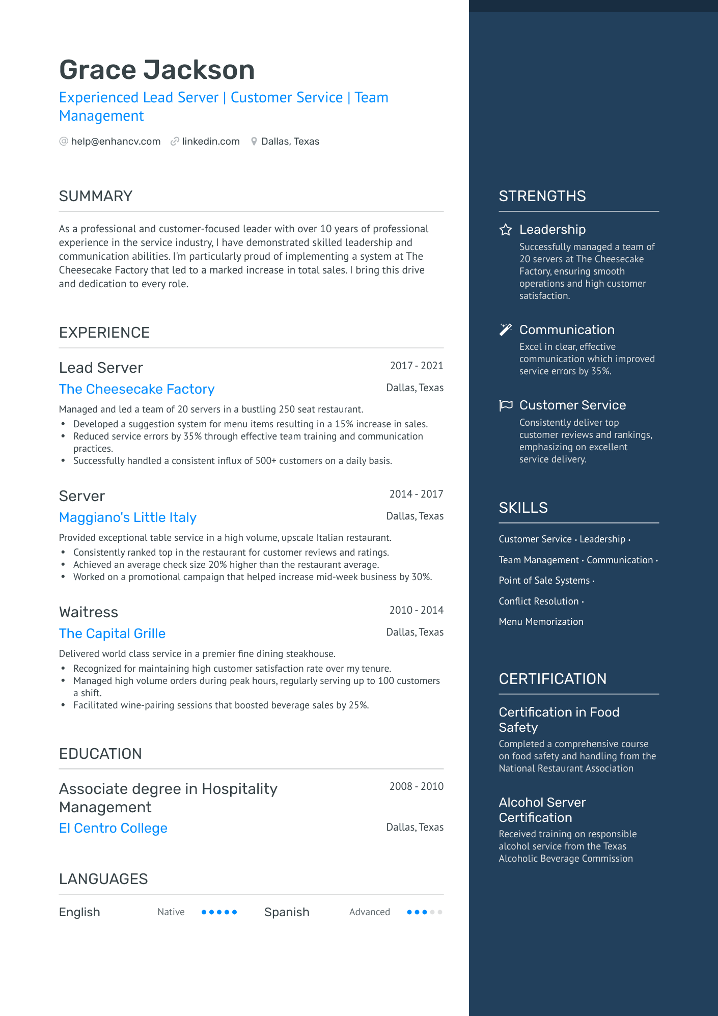 11 Server Resume Examples & Guide for 2024