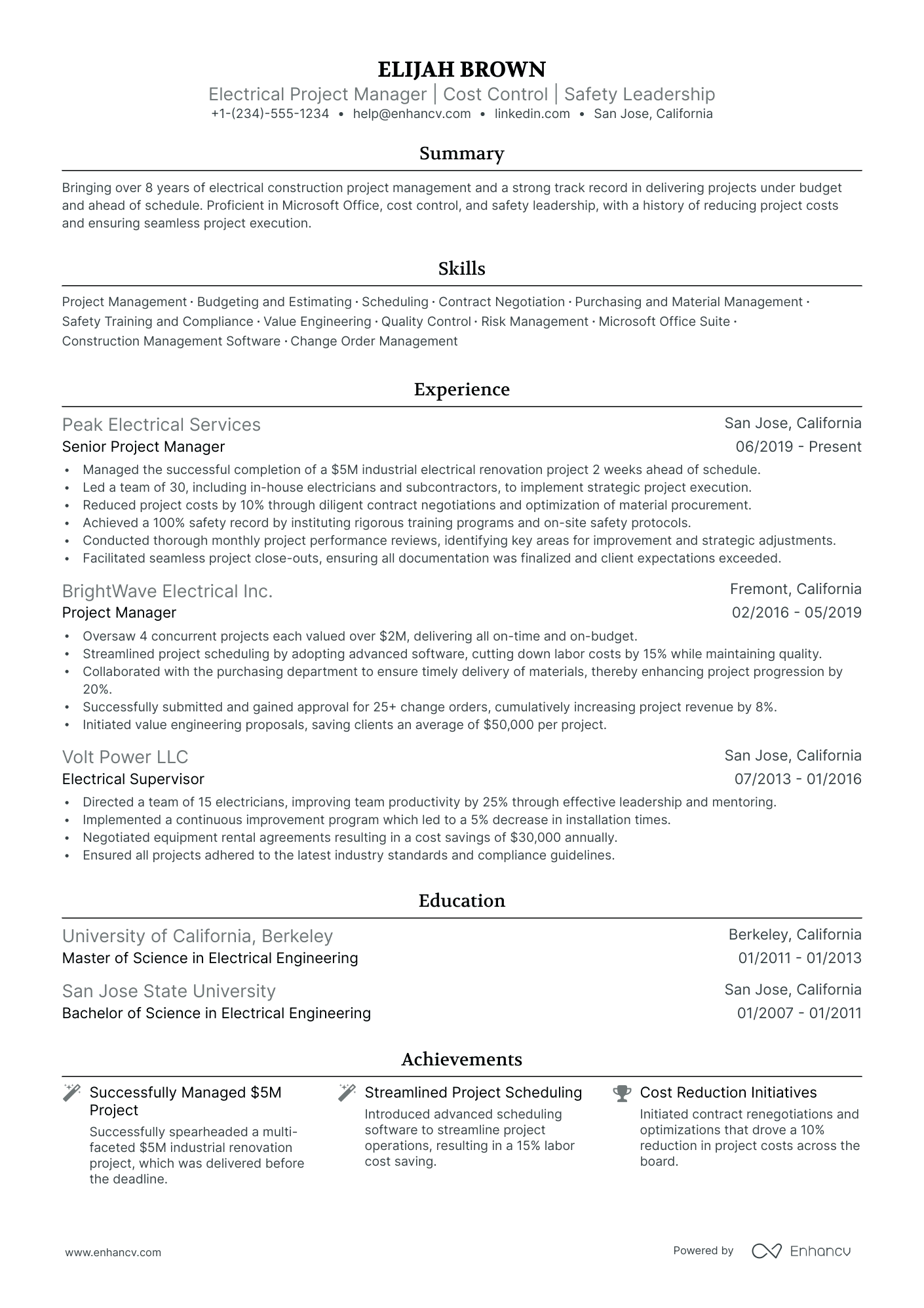 5 Electrical Project Manager Resume Examples & Guide for 2024