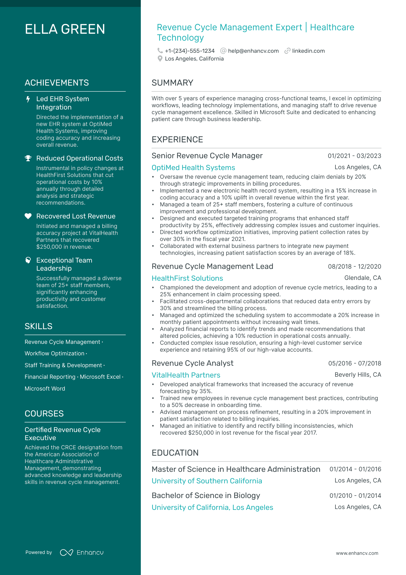 5 Revenue Cycle Manager Resume Examples & Guide for 2024