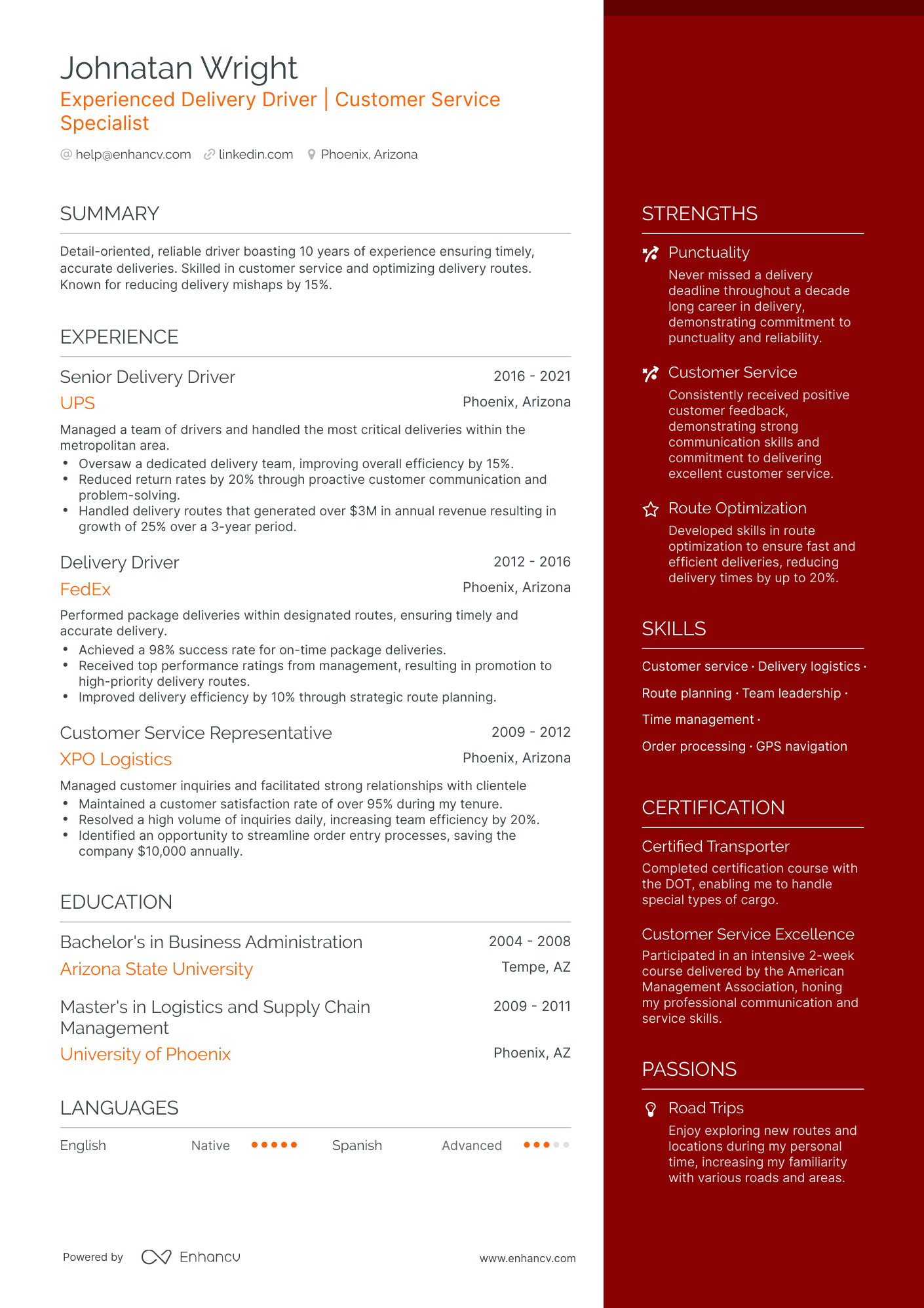 5 Food Delivery Driver Resume Examples & Guide for 2024