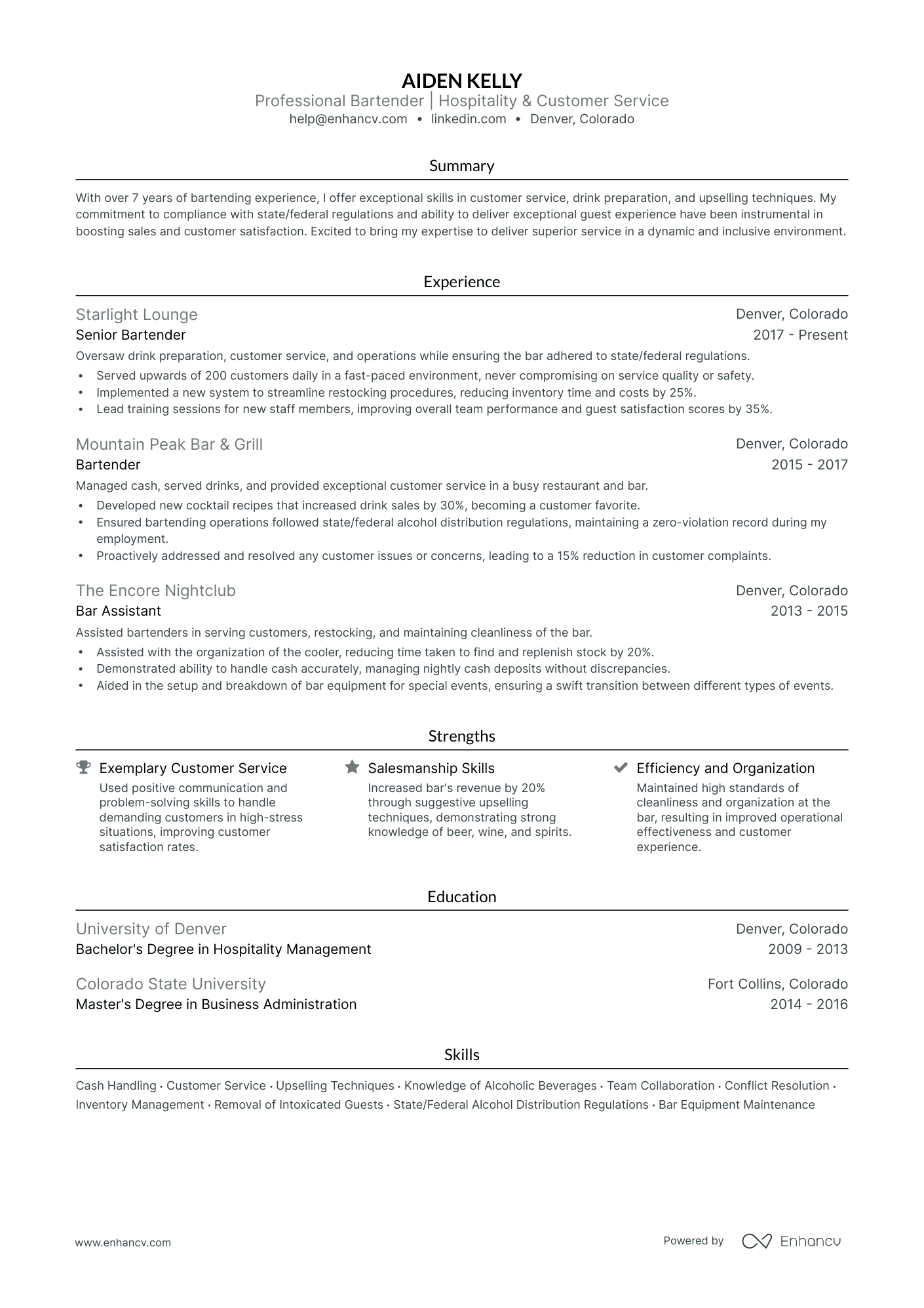 5 Event Bartender Resume Examples & Guide for 2024