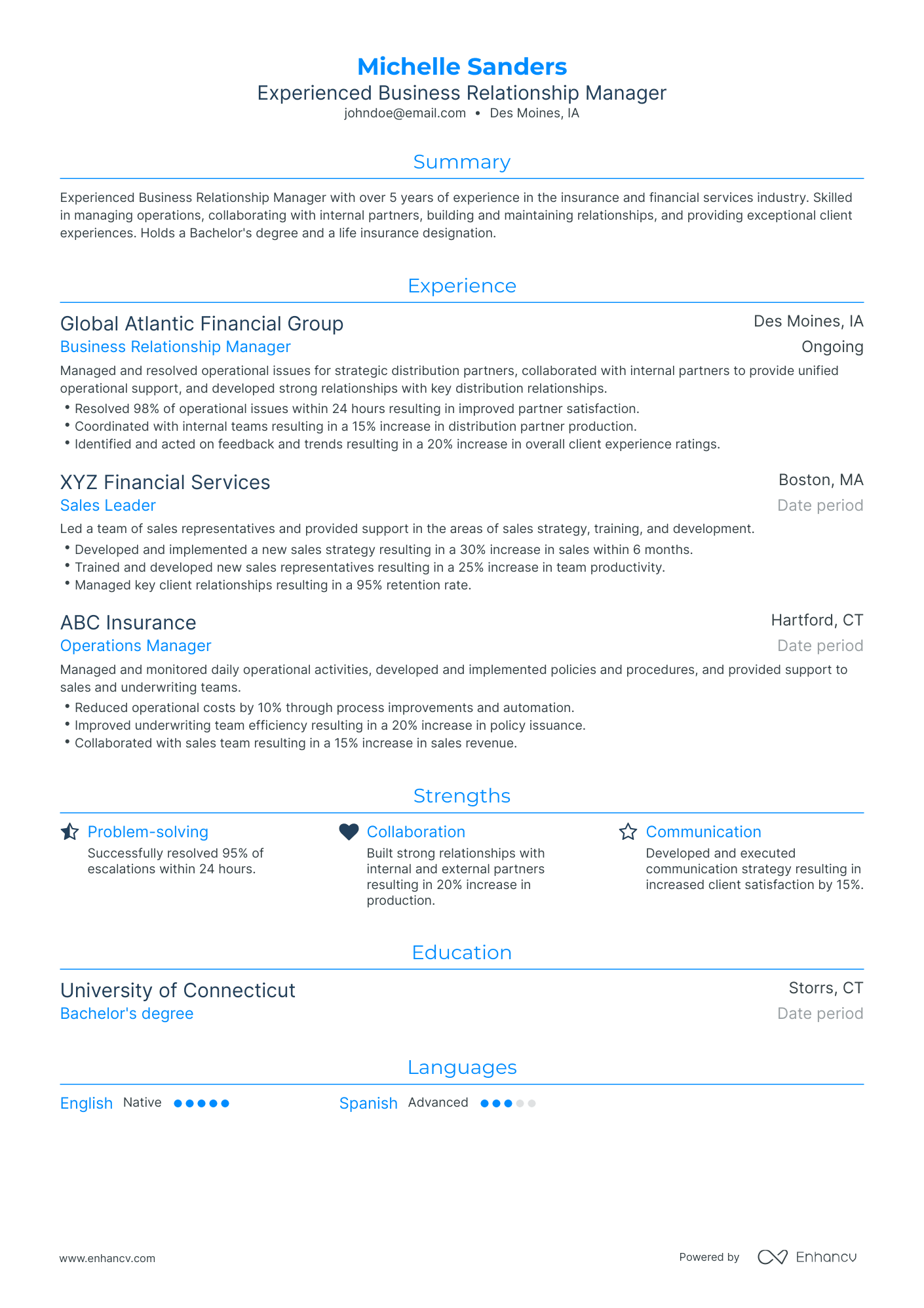 5 Business Relationship Manager Resume Examples & Guide for 2024