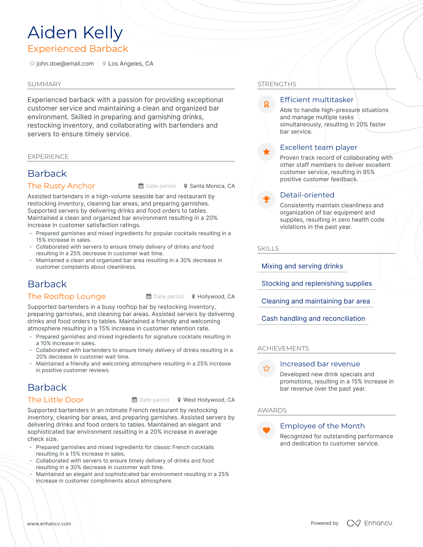 5 Barback Resume Examples amp Guide - AHR0cHM6Ly9jZG4uZW5oYW5jdi5jb20vcHJlZGVmaW5lZC1leGFtcGxlcy9VWXcybGM5dUMyenhQOWVXUHd1QzYwYmd5d1ZBWVRMTmplRnV5UGN0L2ltYWdlLnBuZw~~. 
