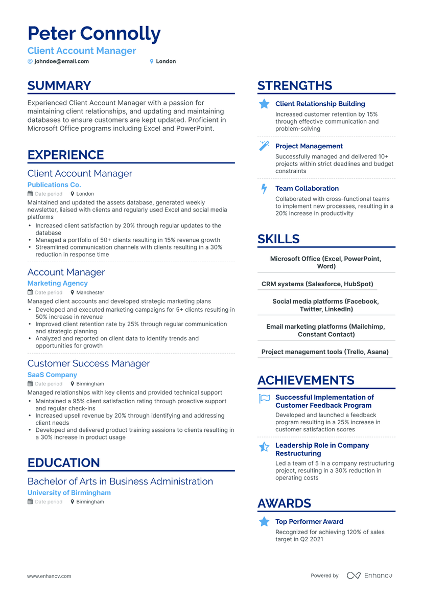 21 Account Manager Resume Examples & Guide for 2024