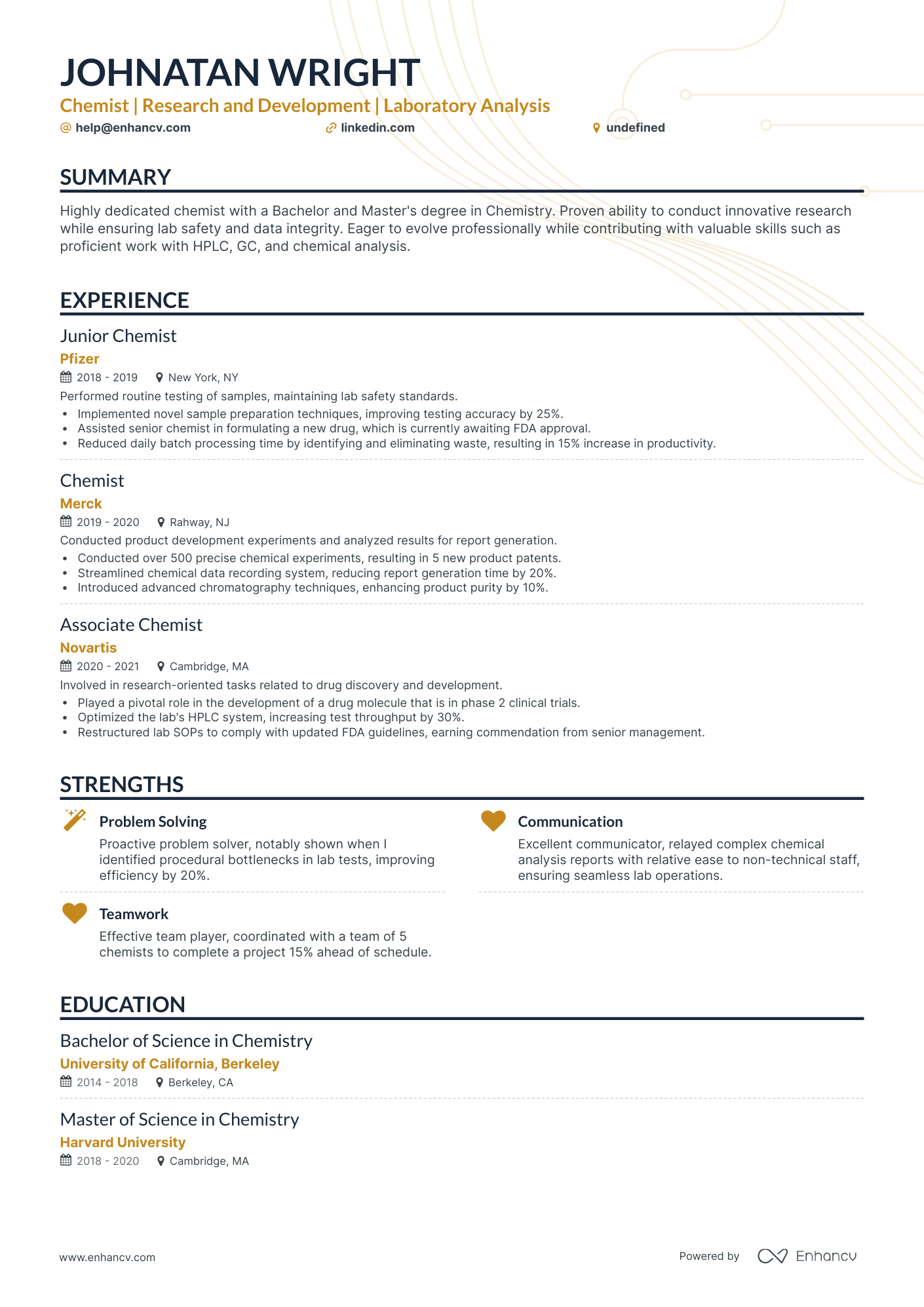 5 Entry Level Chemist Resume Examples & Guide For 2024