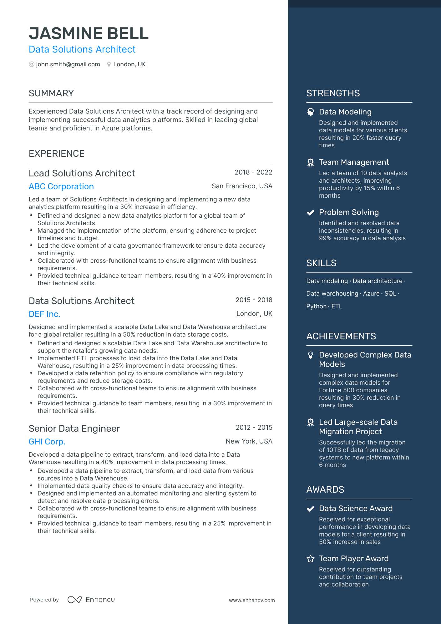 3 Data Architect Resume Examples & Guide for 2023