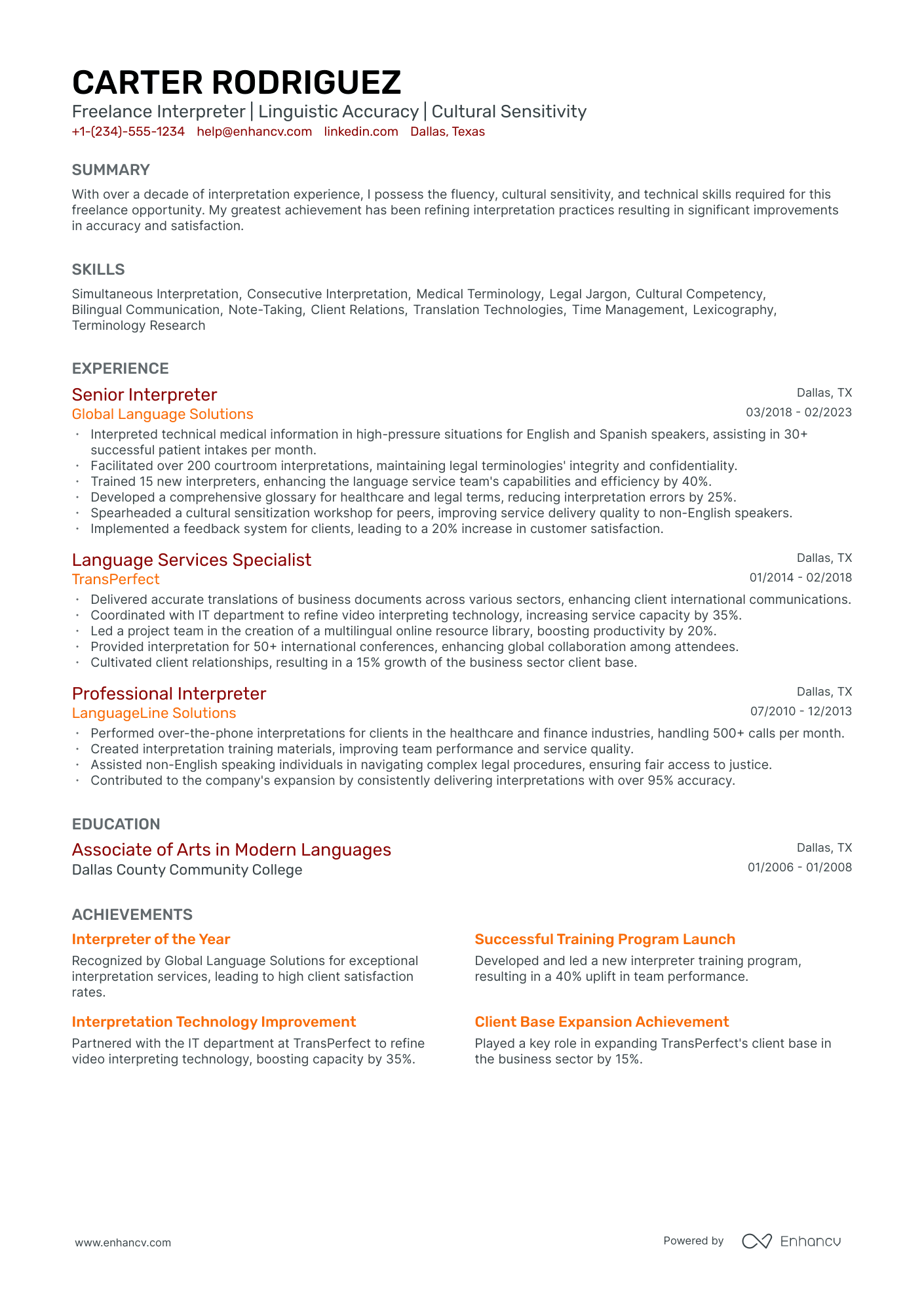 5 Freelance Interpreter Resume Examples & Guide for 2024