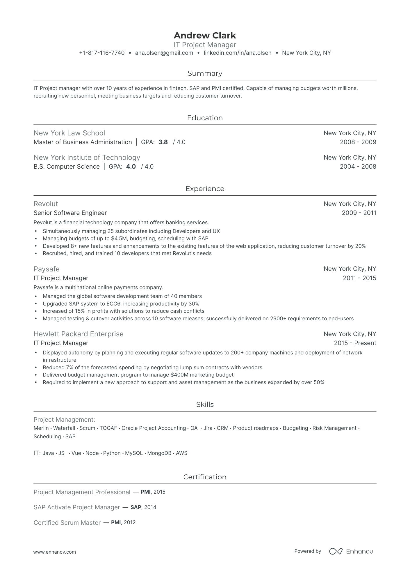 5 IT Project Manager Resume Examples & Guide for 2024