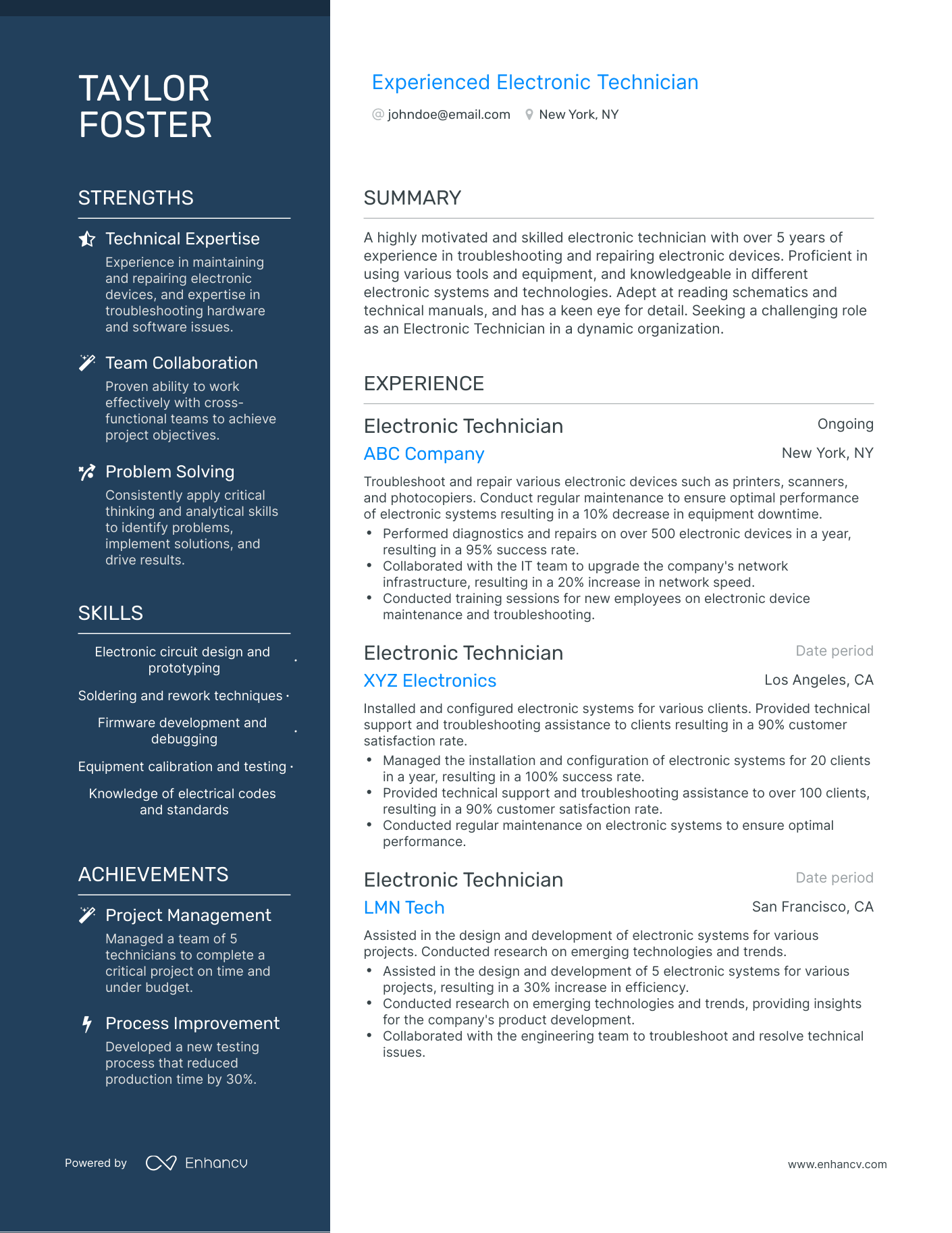 5 Electronic Technician Resume Examples & Guide for 2023