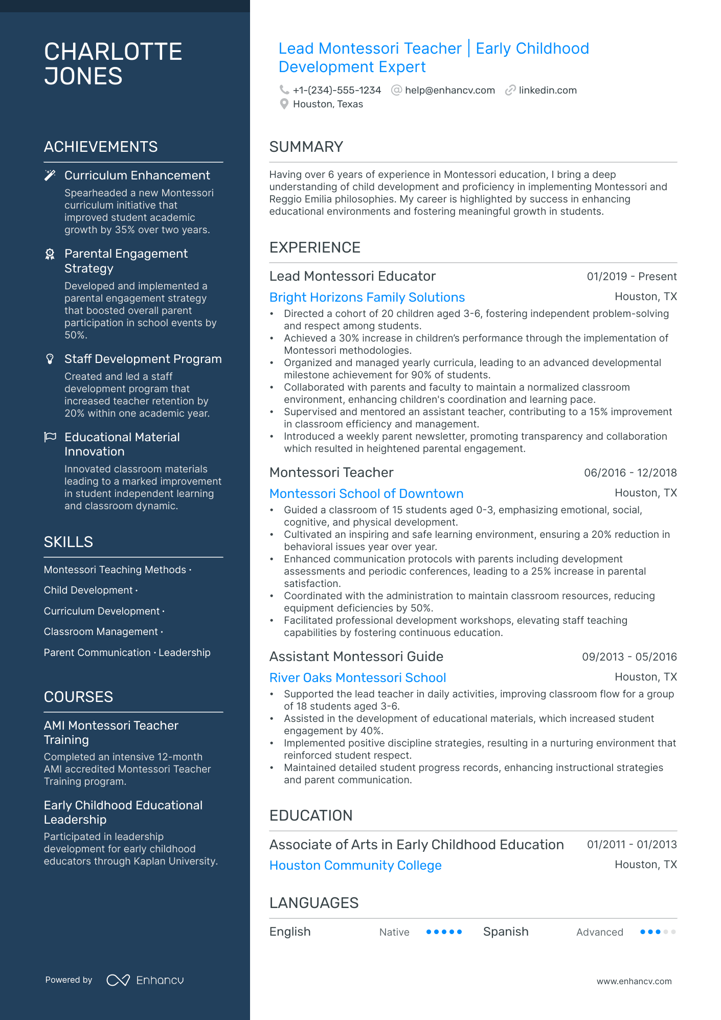 5 Montessori Teacher Resume Examples & Guide for 2024