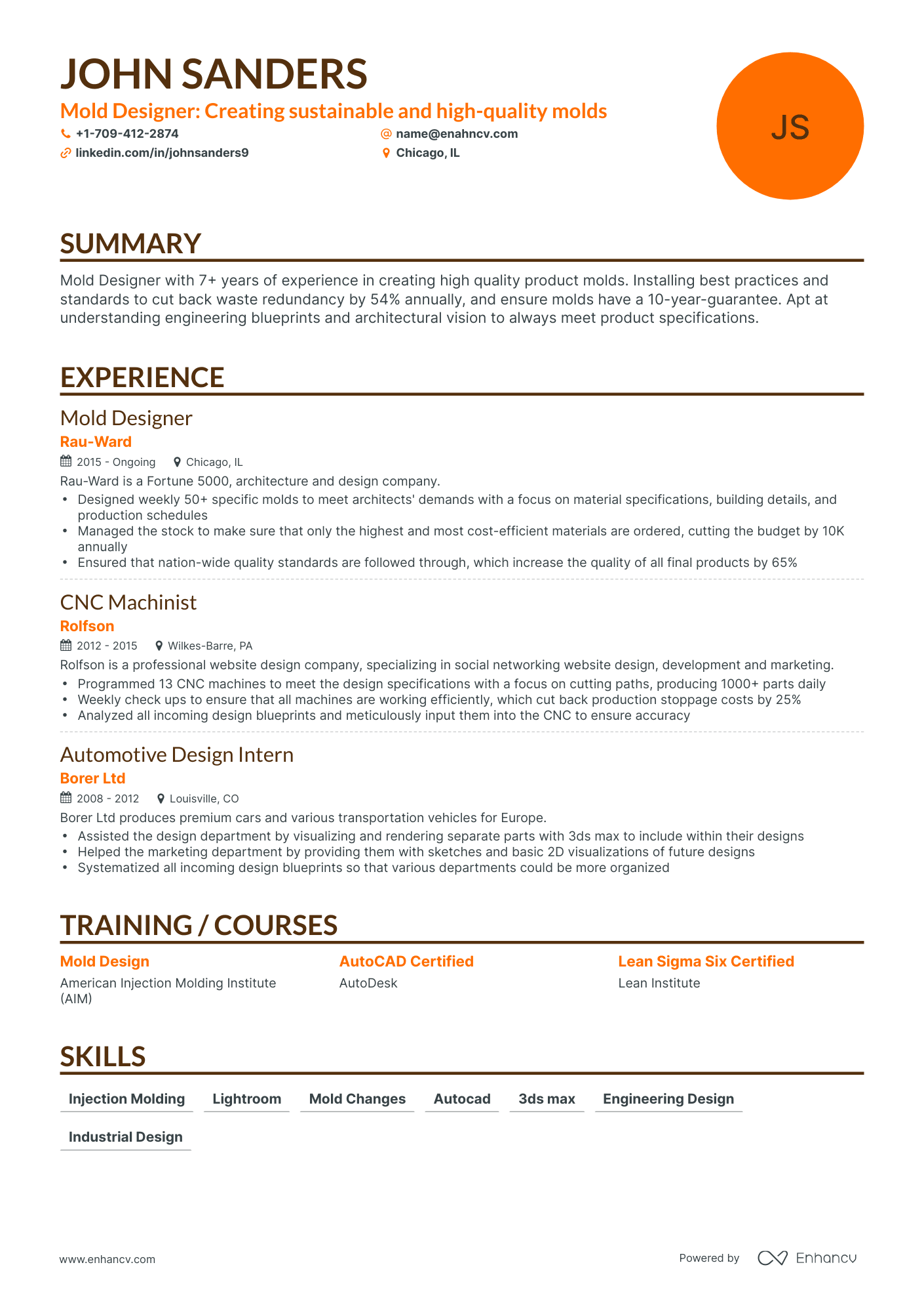 5 Mold Designer Resume Examples & Guide for 2024