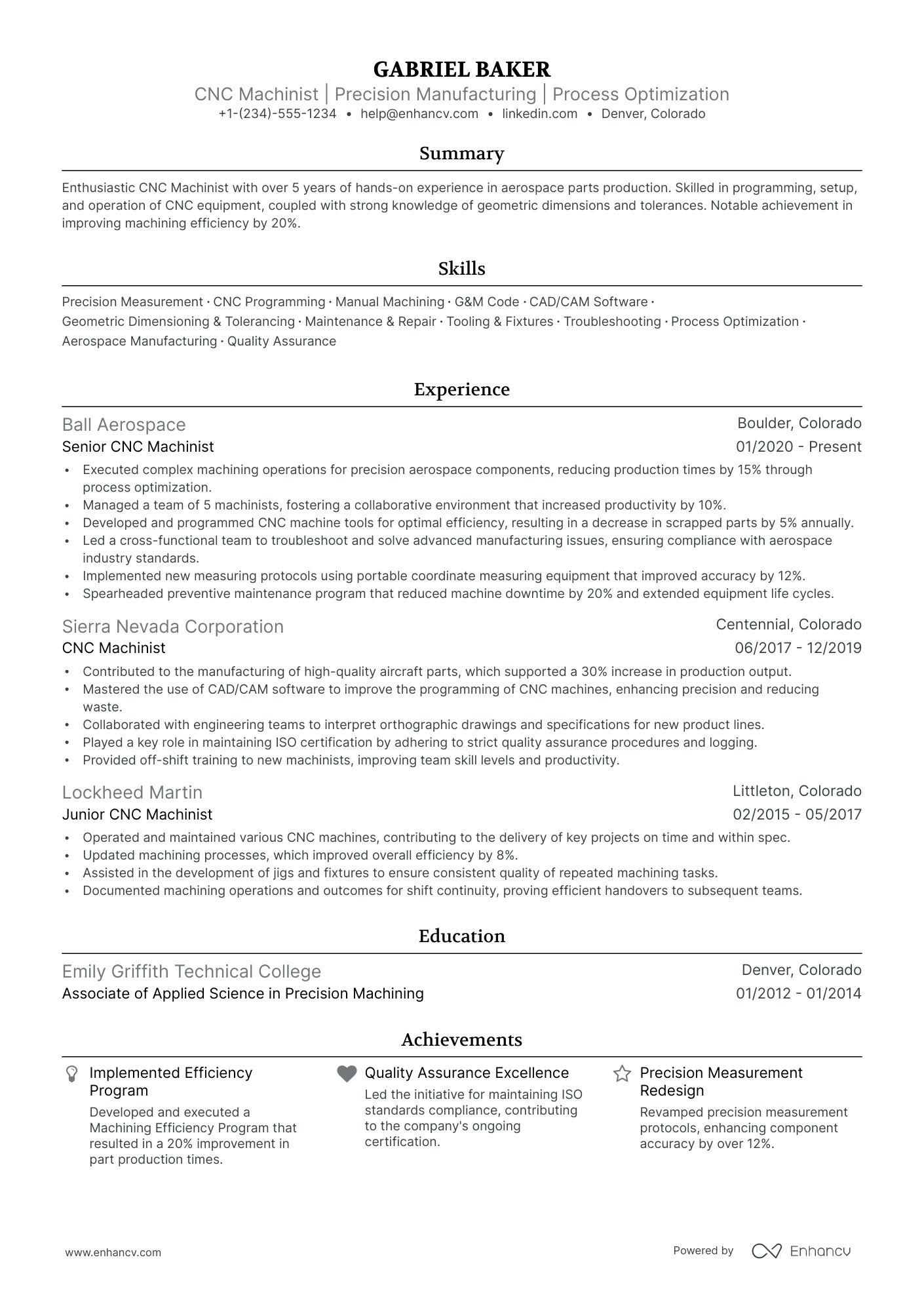 5 Cnc Machinist Resume Examples & Guide for 2024