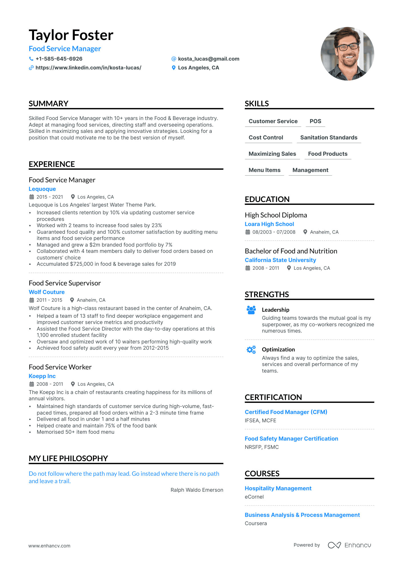 5 Food Service Resume Examples & Guide for 2025