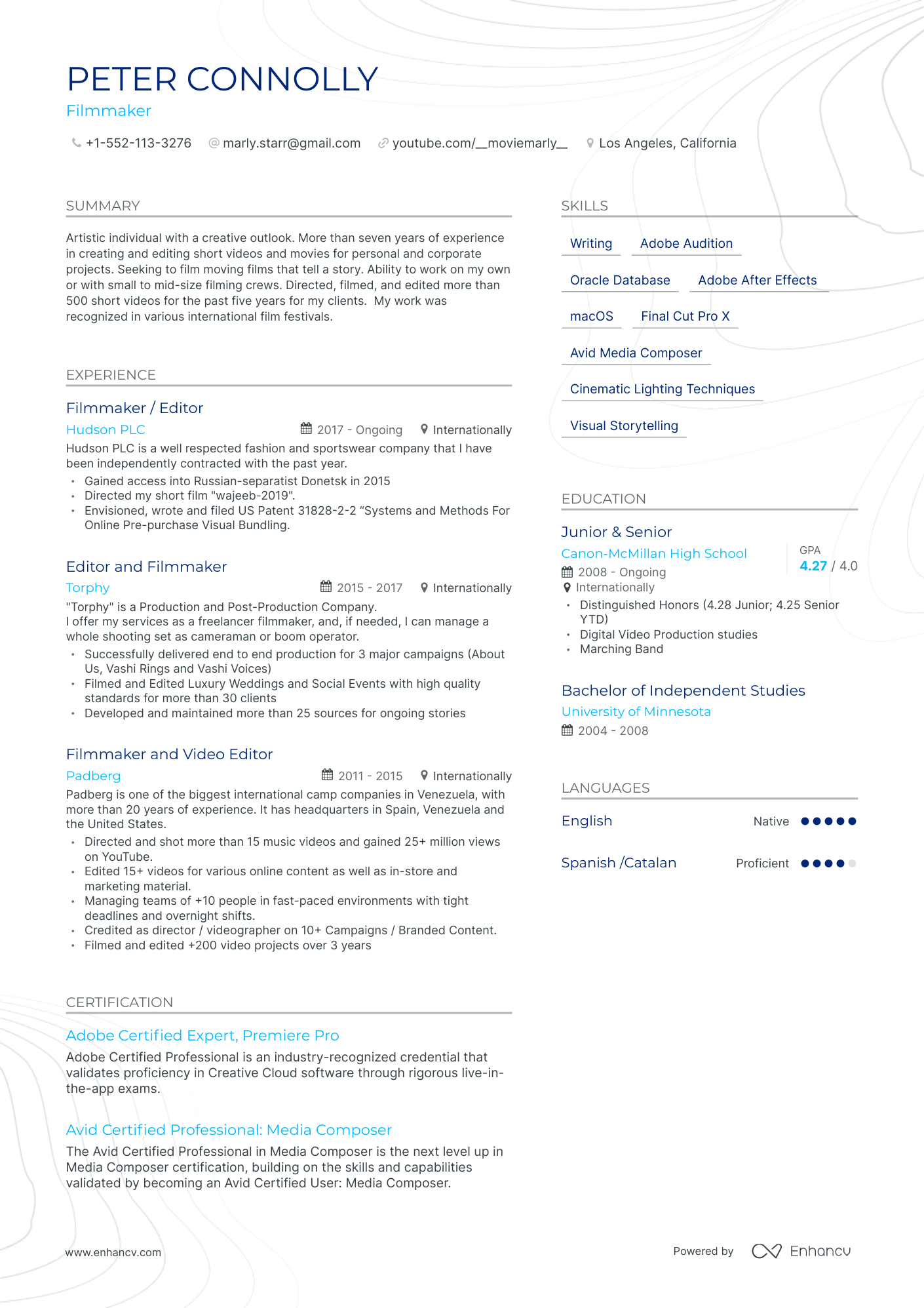 8 Filmmaker Resume Examples amp Guide - AHR0cHM6Ly9jZG4uZW5oYW5jdi5jb20vcHJlZGVmaW5lZC1leGFtcGxlcy9aVlVpWFpvRllCOGlOSW1LWFQ2R2o5VXJXRlBUZENBYTZIbnlubzdDL2ltYWdlLnBuZw~~. 