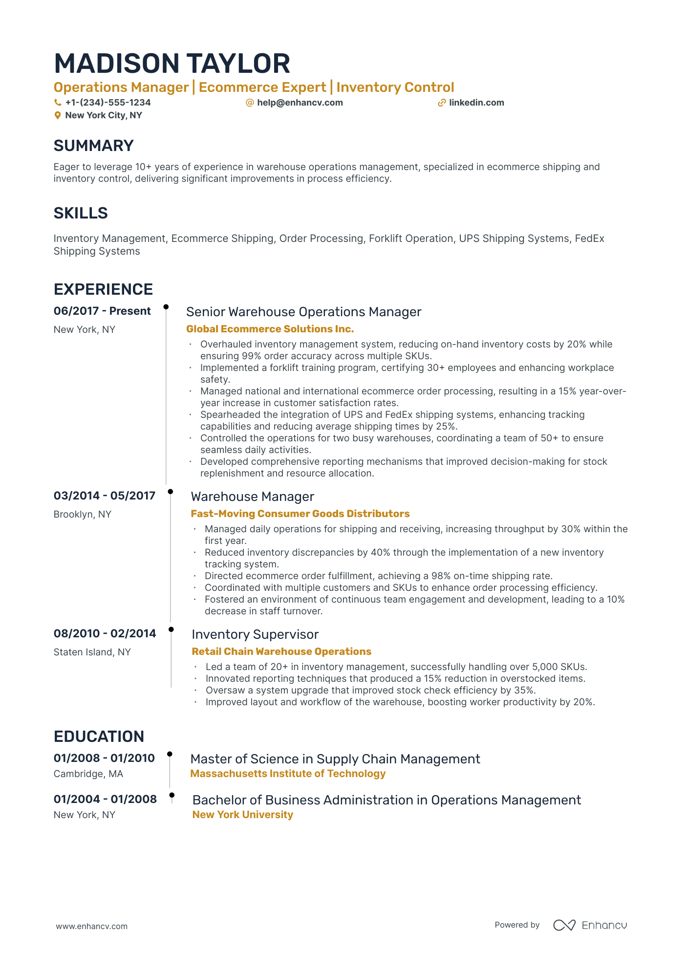 10 Warehouse Operations Manager Resume Examples & Guide for 2026